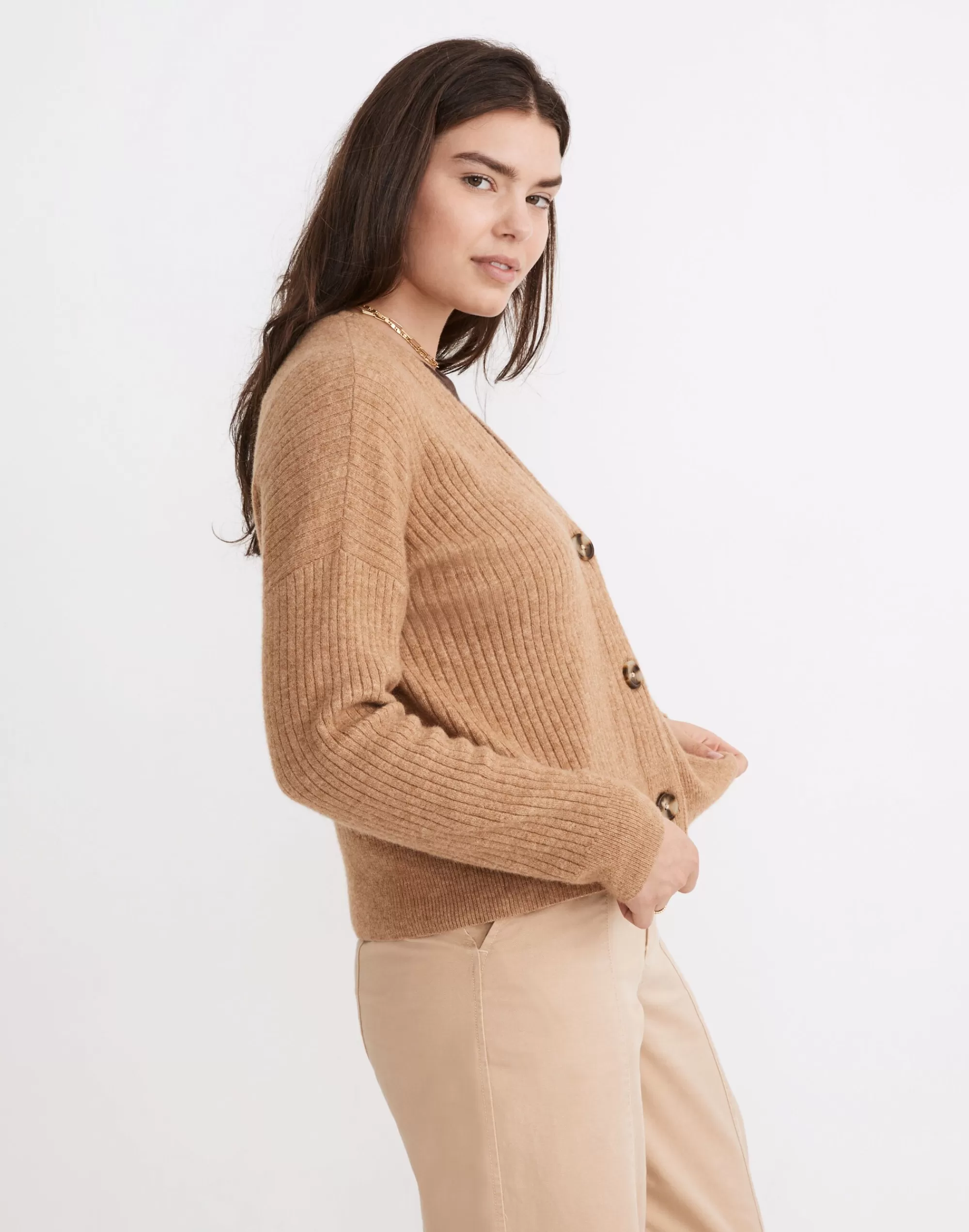 Madewell Sweaters>Cameron Ribbed Cardigan Sweater In Coziest Yarn Hthr Toffee