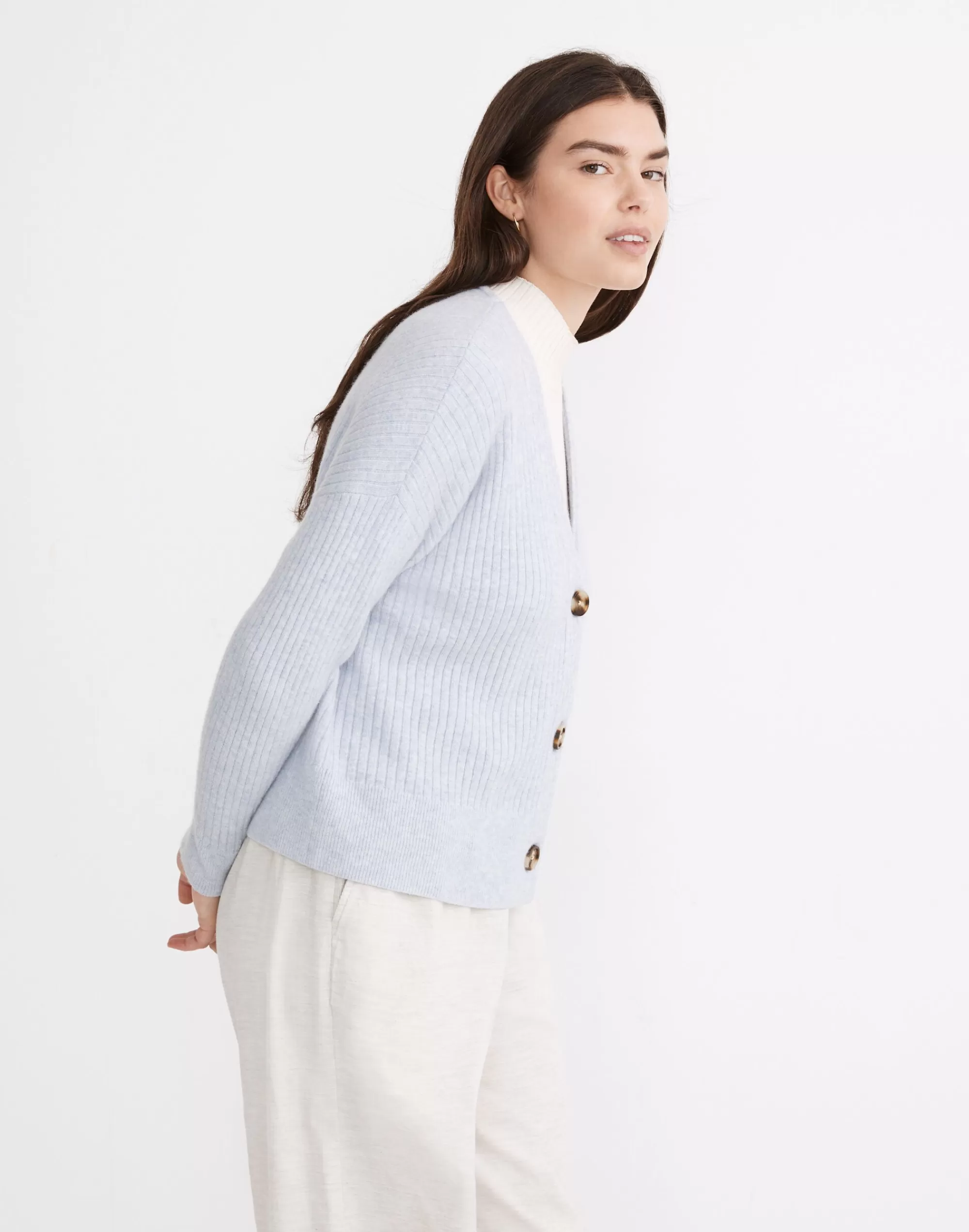 Madewell Sweaters>Cameron Ribbed Cardigan Sweater In Coziest Yarn Hthr Serene Blue