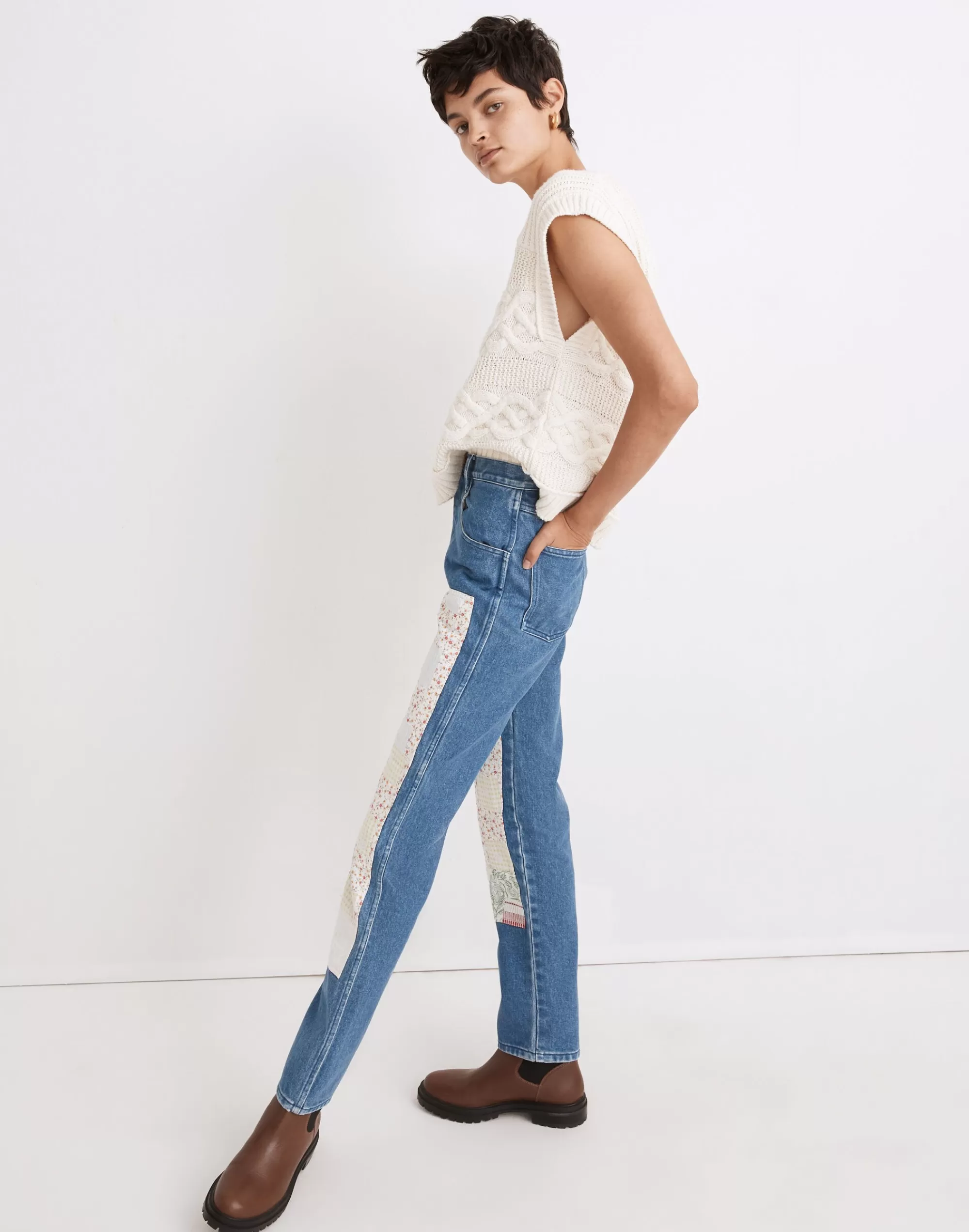 Madewell Straight-Leg Jeans>Carleen Patchwork Jeans Dark Rinse