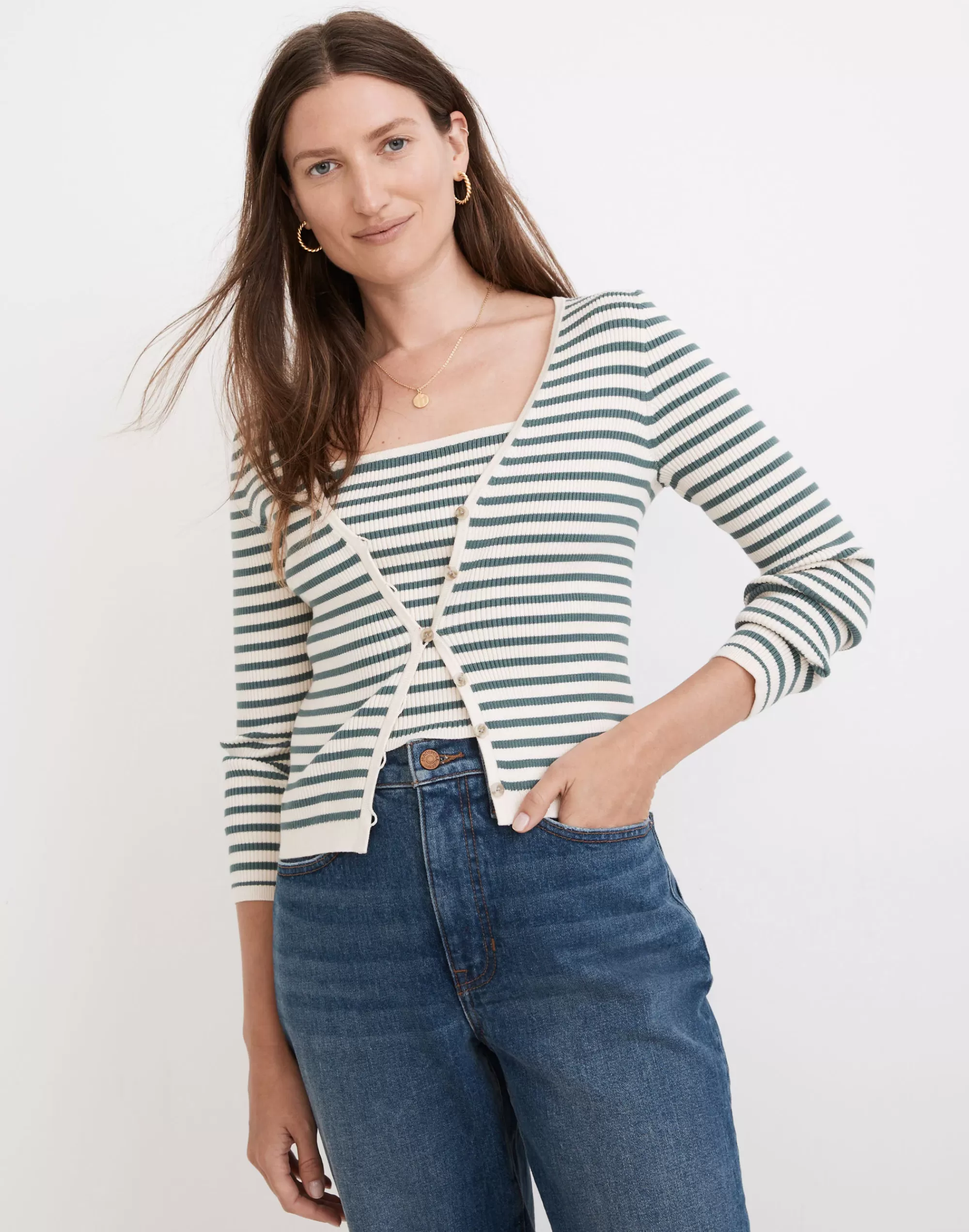 Madewell Sweaters>Carmon Crop Cardigan Sweater In Stripe Antique Cream