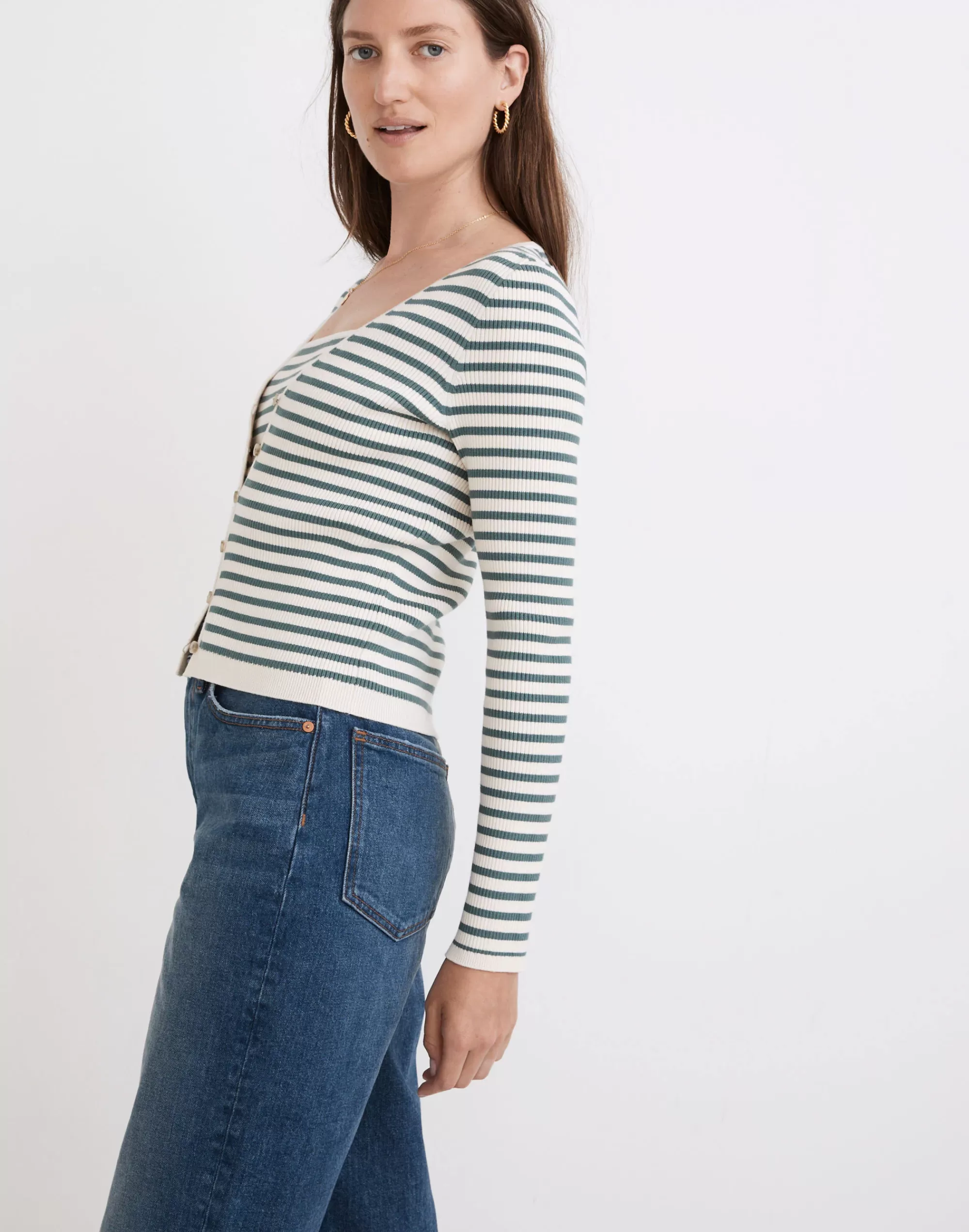 Madewell Sweaters>Carmon Crop Cardigan Sweater In Stripe Antique Cream