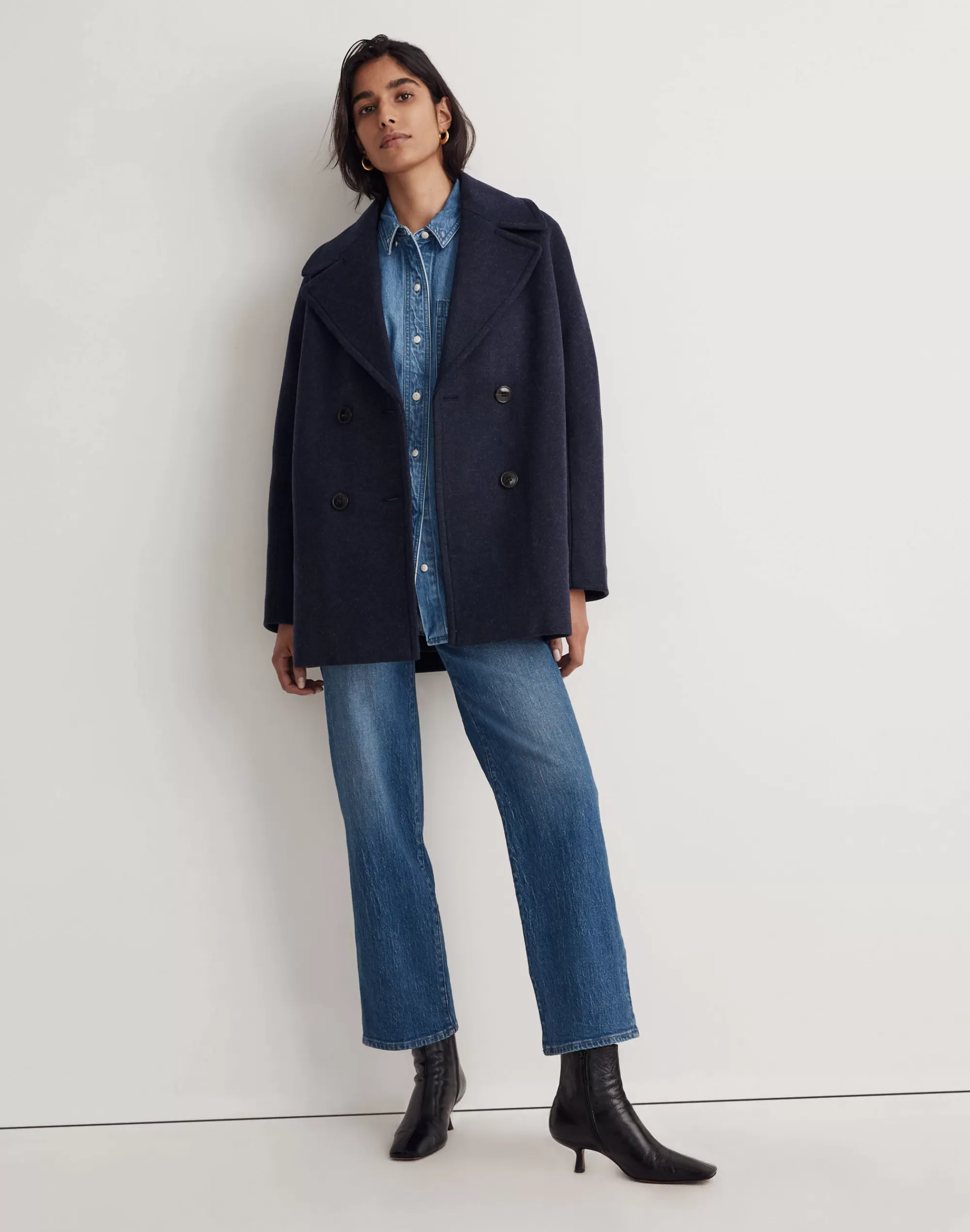 Madewell Jackets>Carville Oversized Peacoat In Insuluxe Fabric Heather Multi Deep Indigo