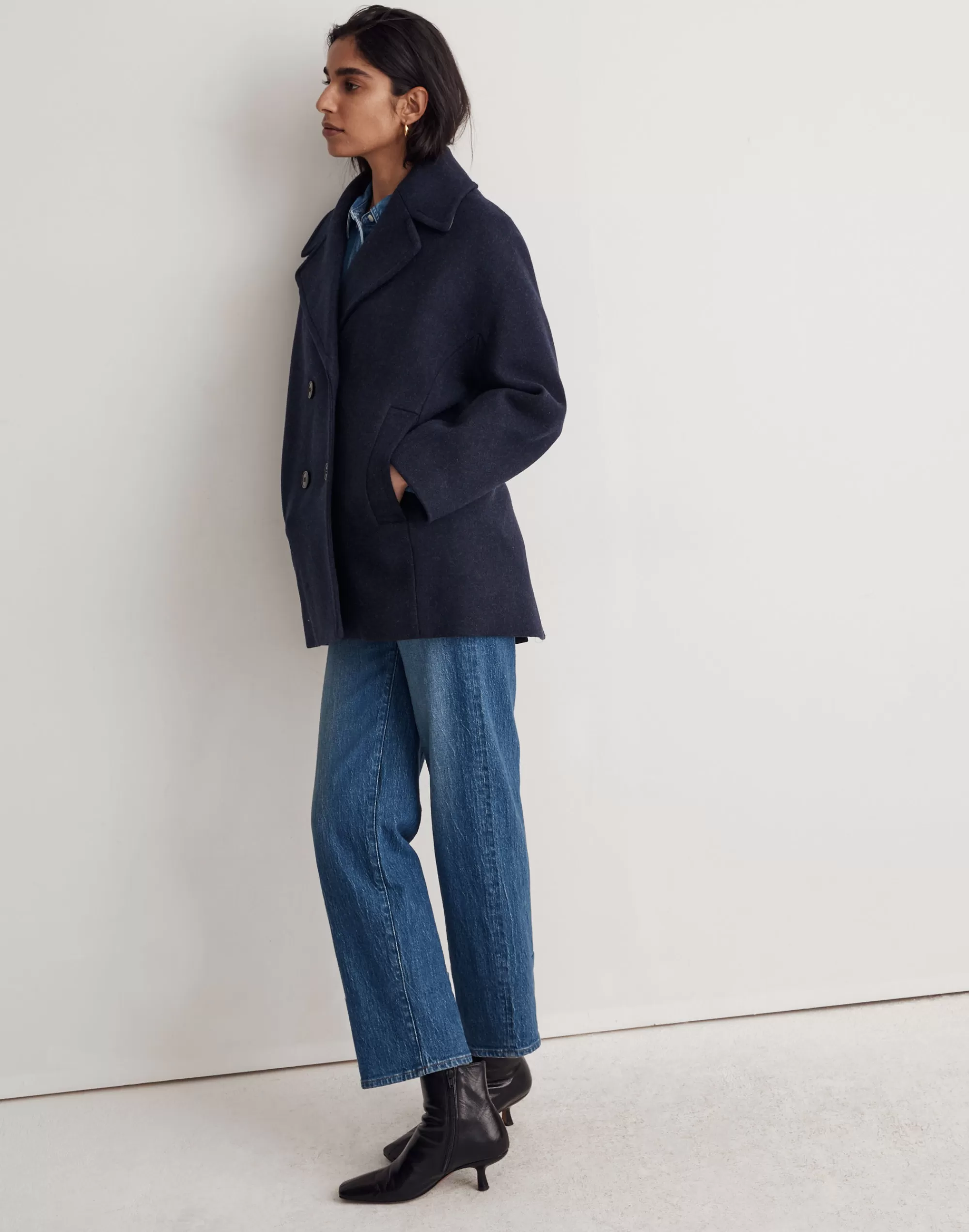 Madewell Jackets>Carville Oversized Peacoat In Insuluxe Fabric Heather Multi Deep Indigo