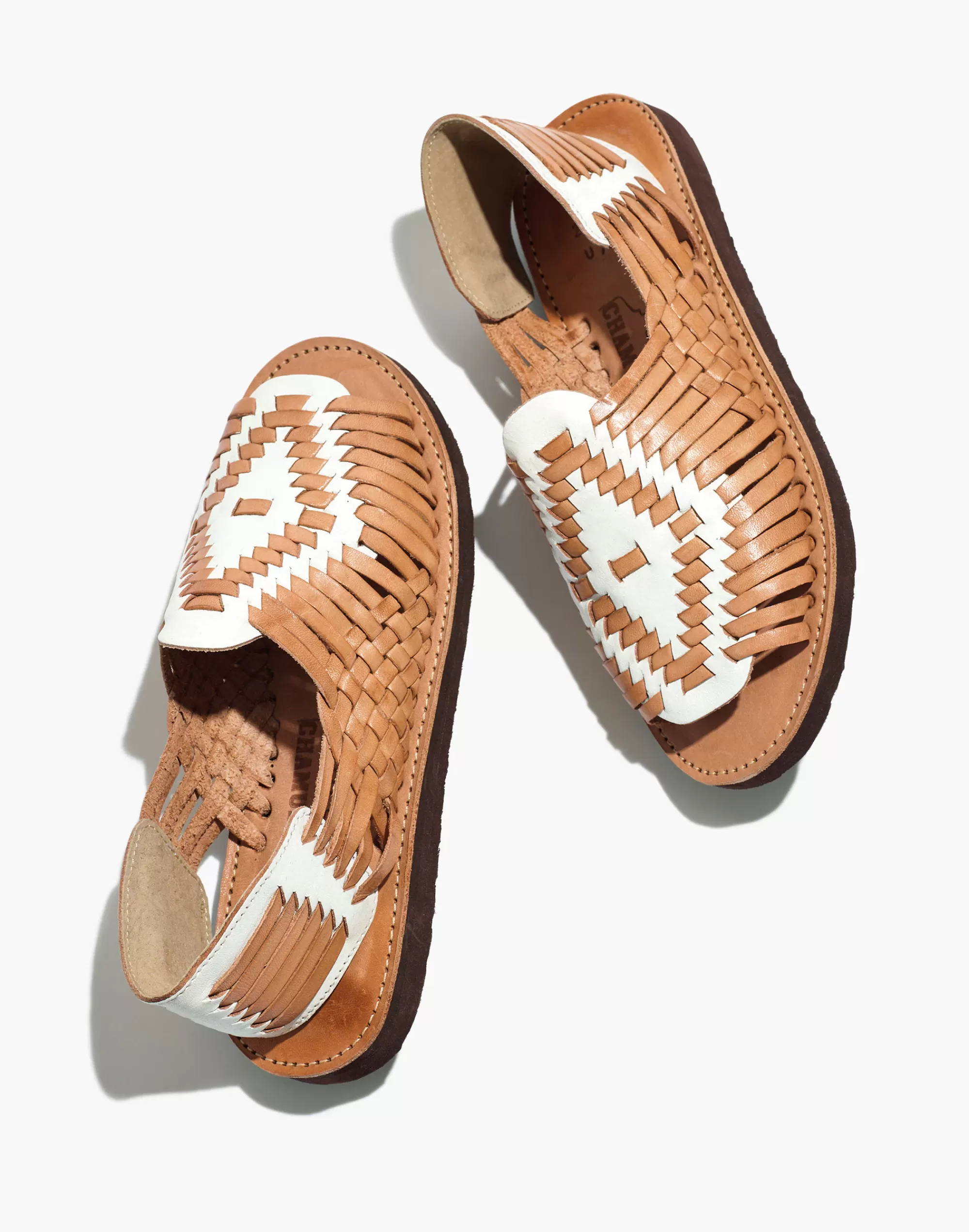 Madewell Sandals>Chichen Open-Toe Huarache Sandals Tan/White