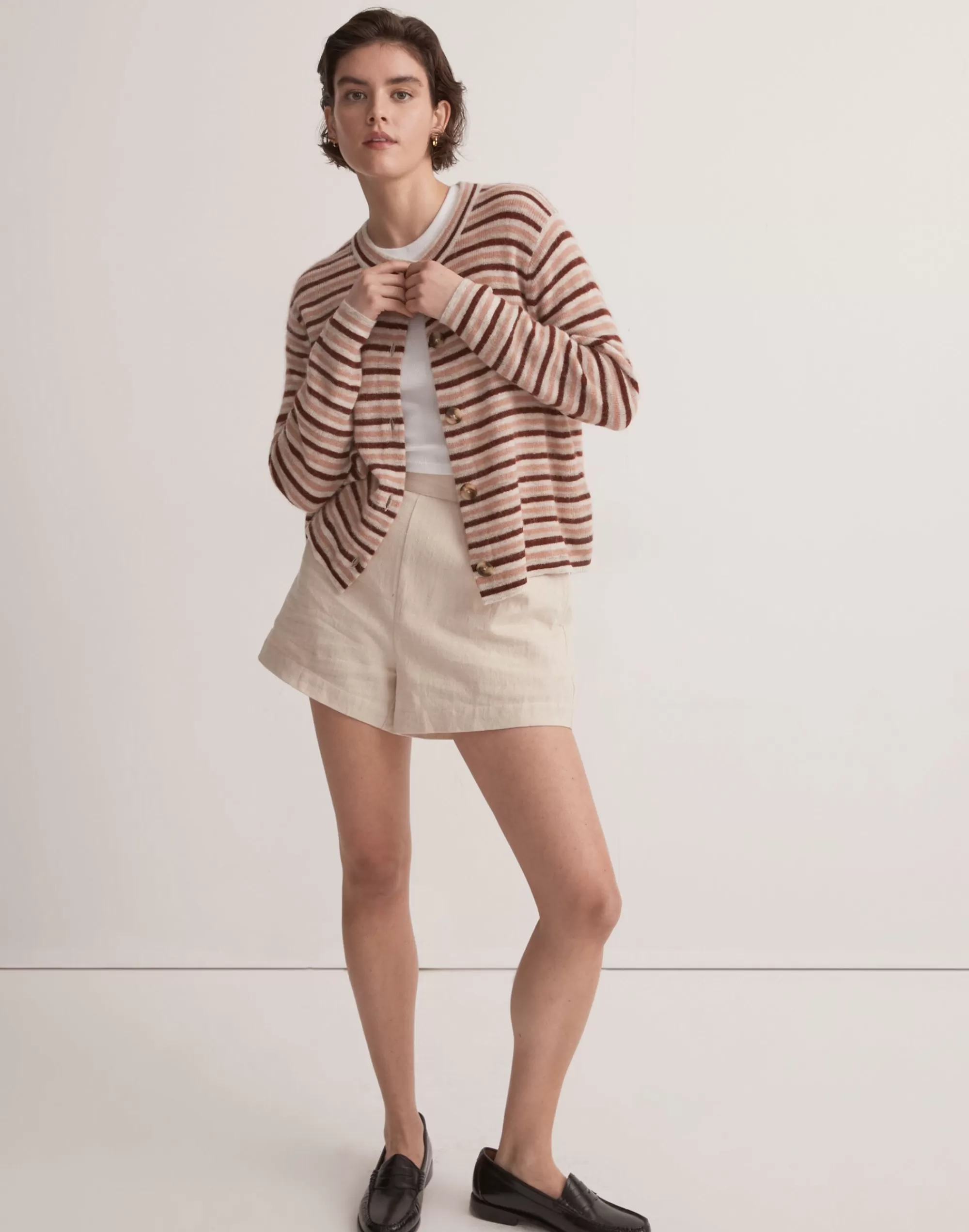 Madewell Sweaters>Chivon Alpaca-Blend Cardigan Sweater In Stripe Stained Mahogany