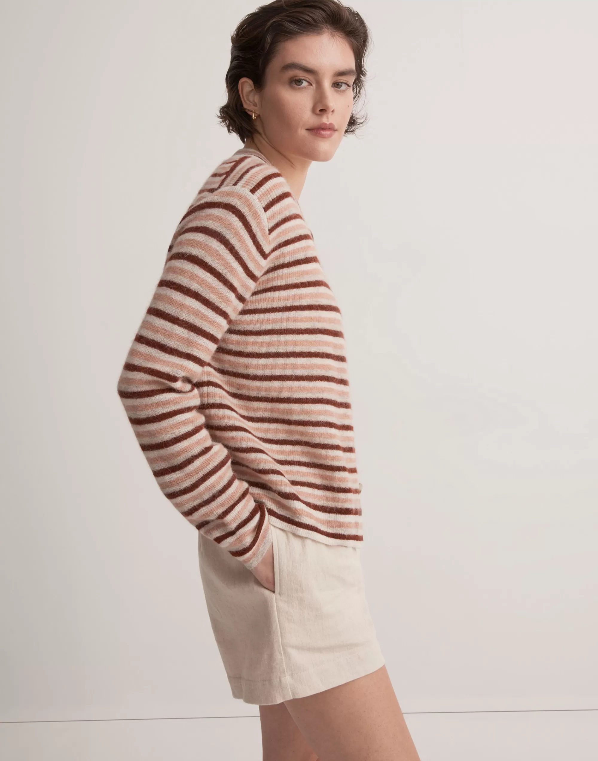 Madewell Sweaters>Chivon Alpaca-Blend Cardigan Sweater In Stripe Stained Mahogany