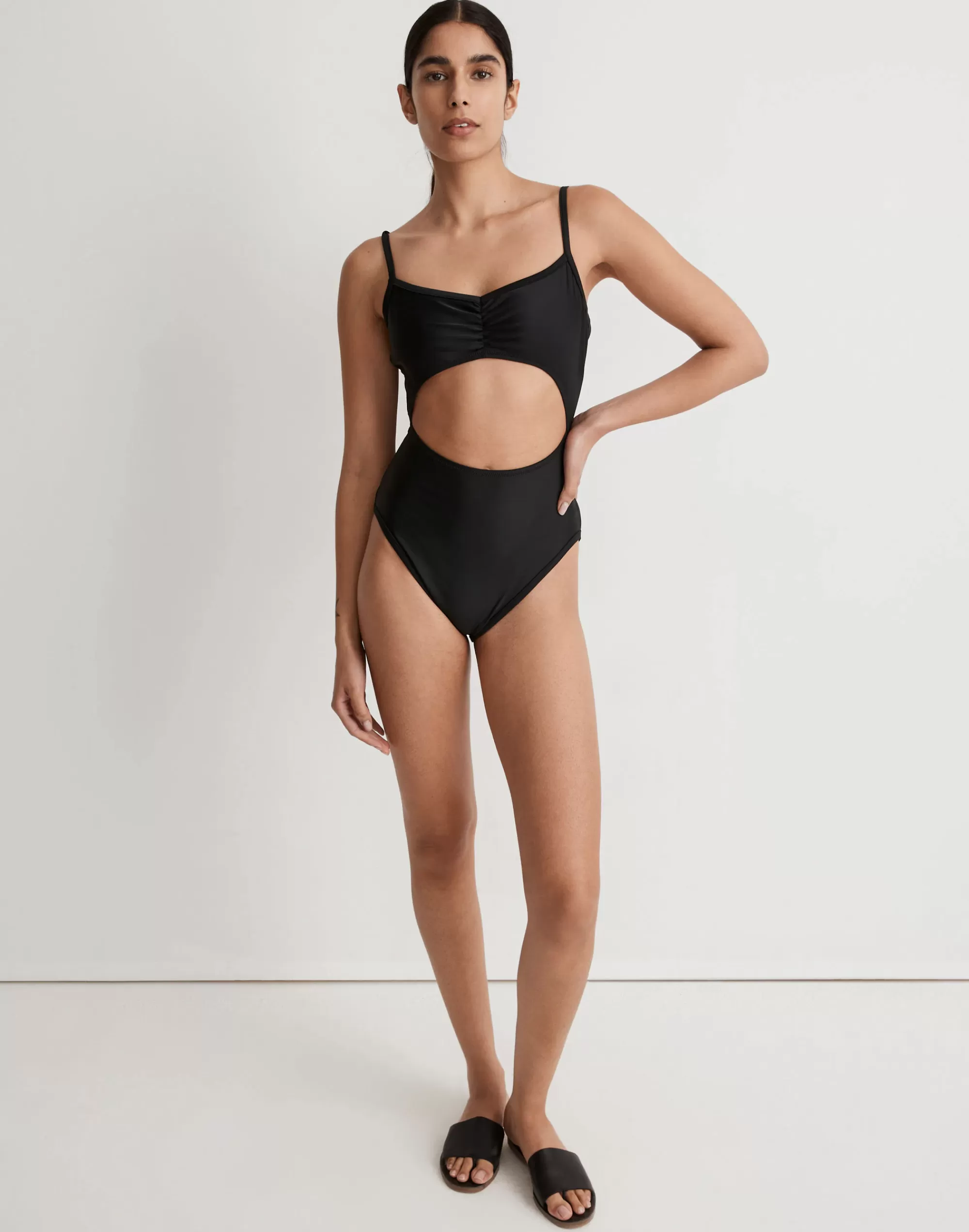 Madewell Swim>Cinched Cutout One-Piece Swimsuit True Black