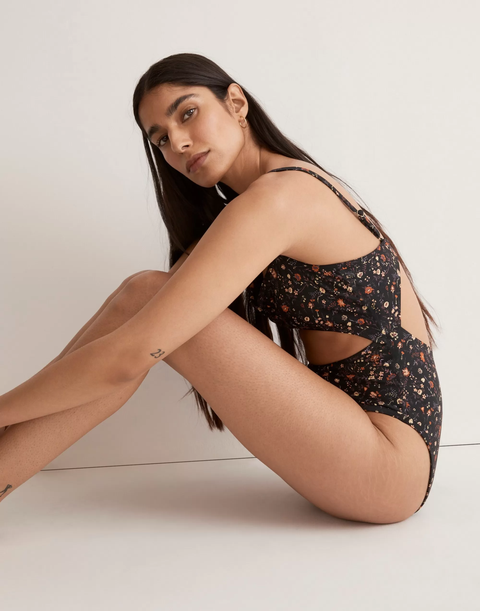 Madewell Swim>Cinched Cutout One-Piece Swimsuit In Free Floral True Black