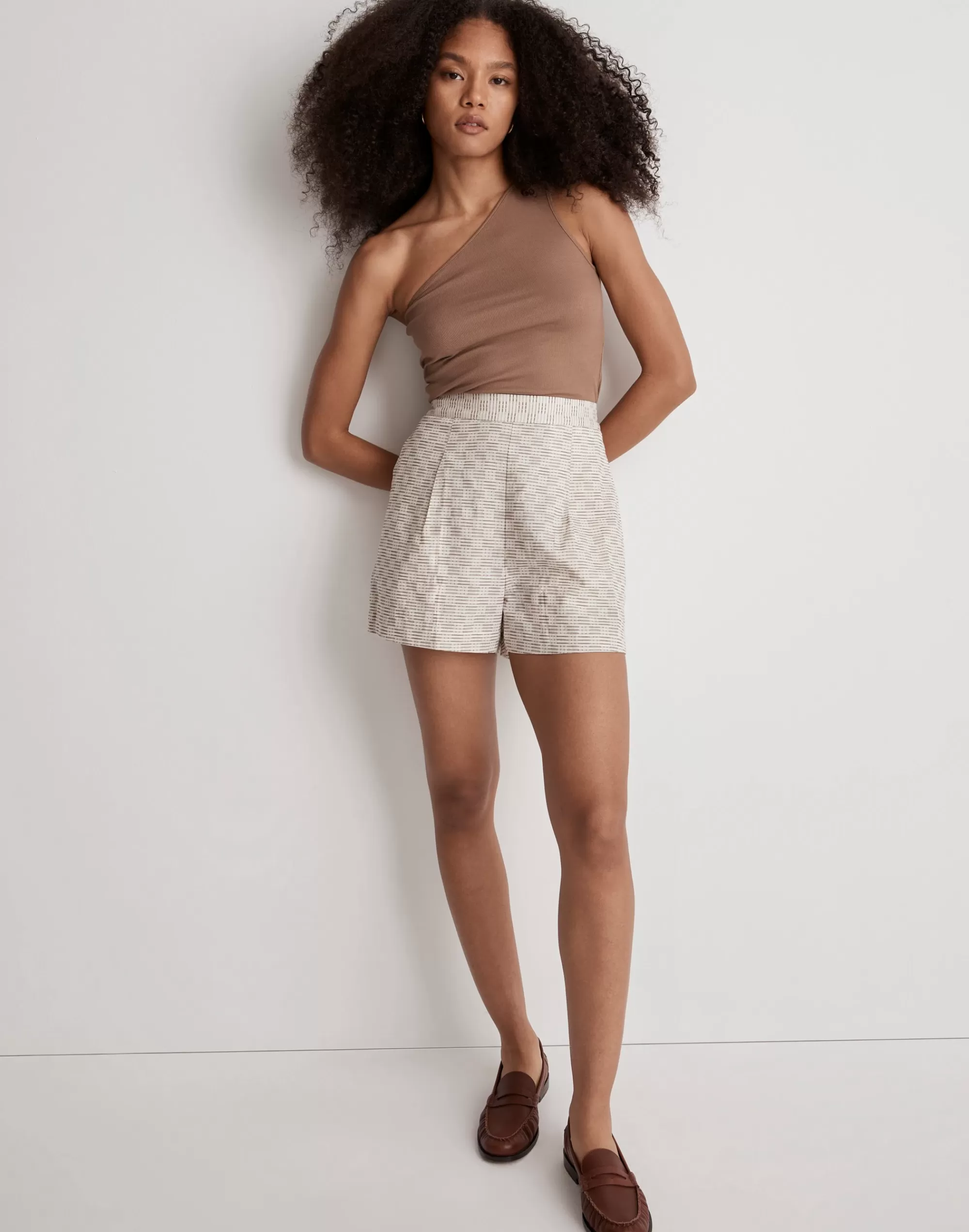 Madewell Shorts>Clean Pull-On Shorts In Jacquard Bw Yd Stripe