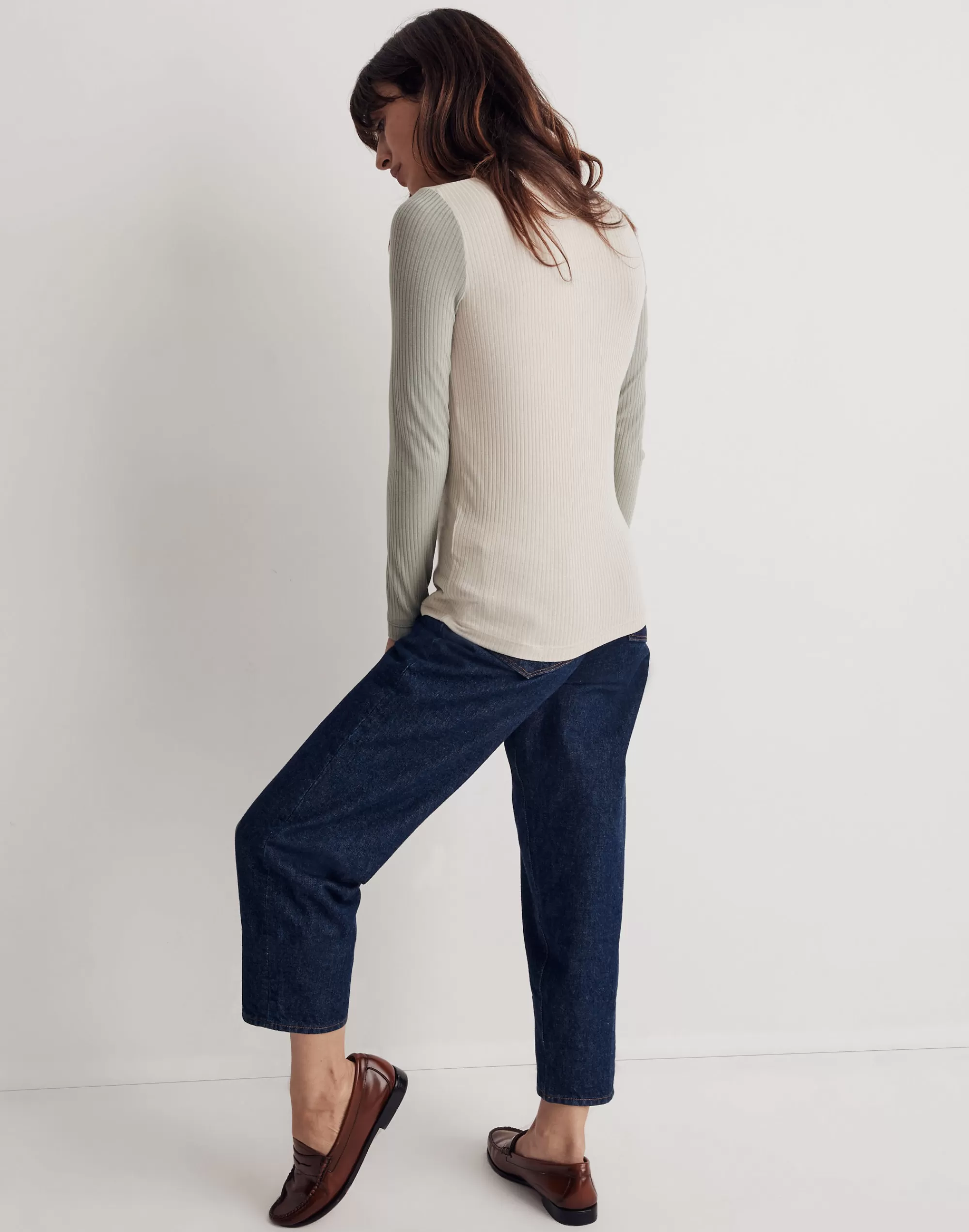 Madewell Tees>Colorblock Ribbed Turtleneck Top Ashen Sand