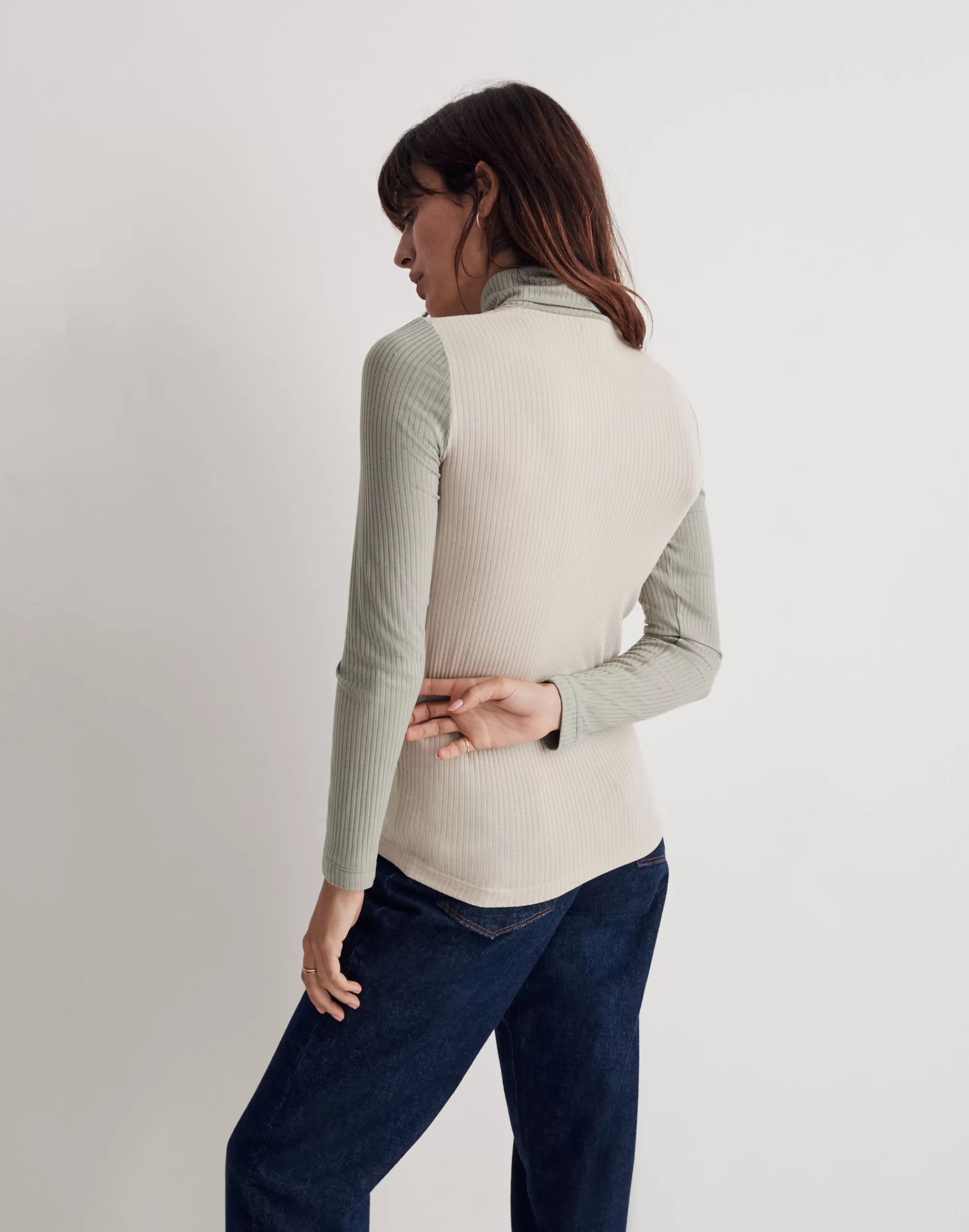 Madewell Tees>Colorblock Ribbed Turtleneck Top Ashen Sand