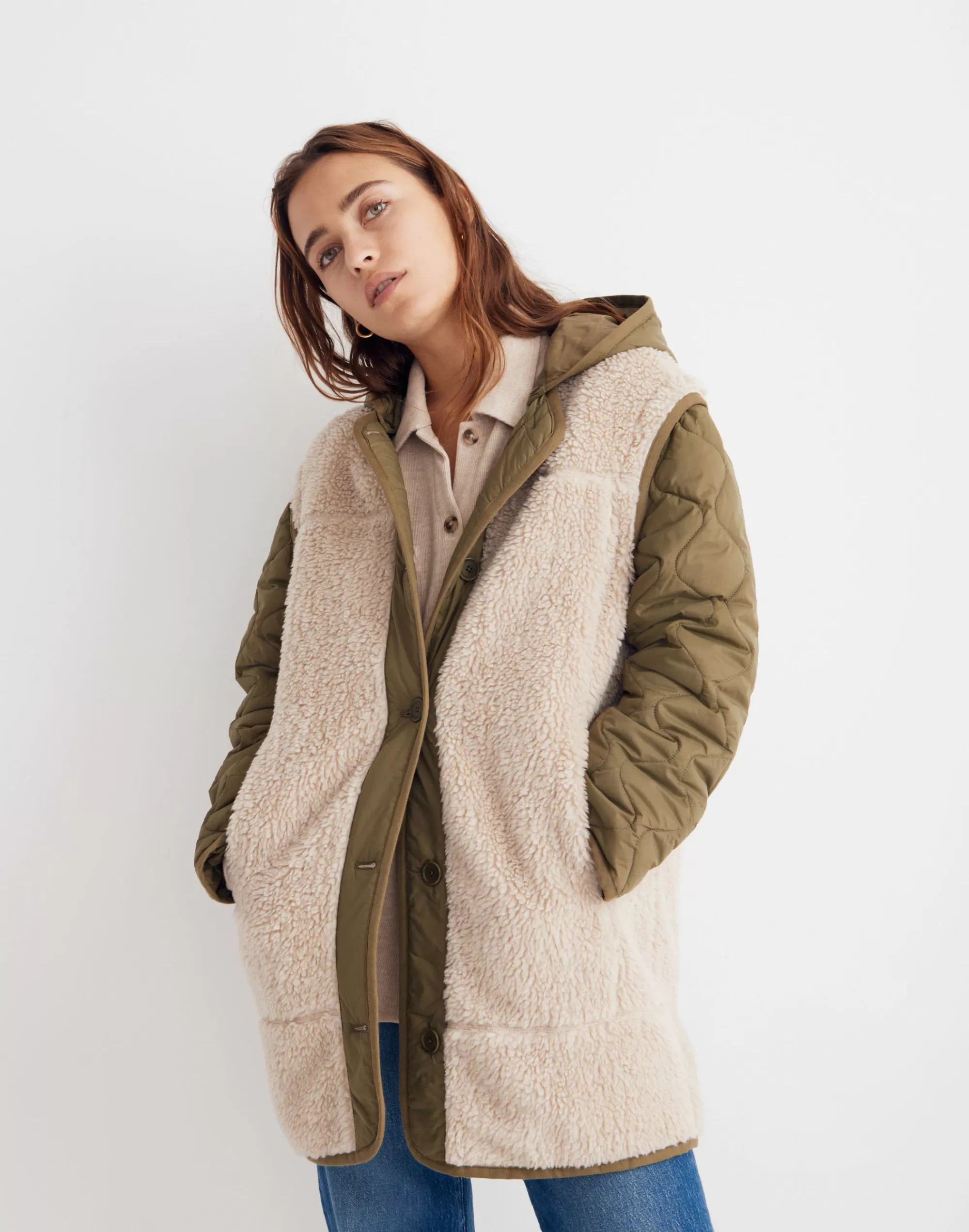 Madewell Jackets>Convertible Quilted Faux-Shearling Jacket Harvest Moon