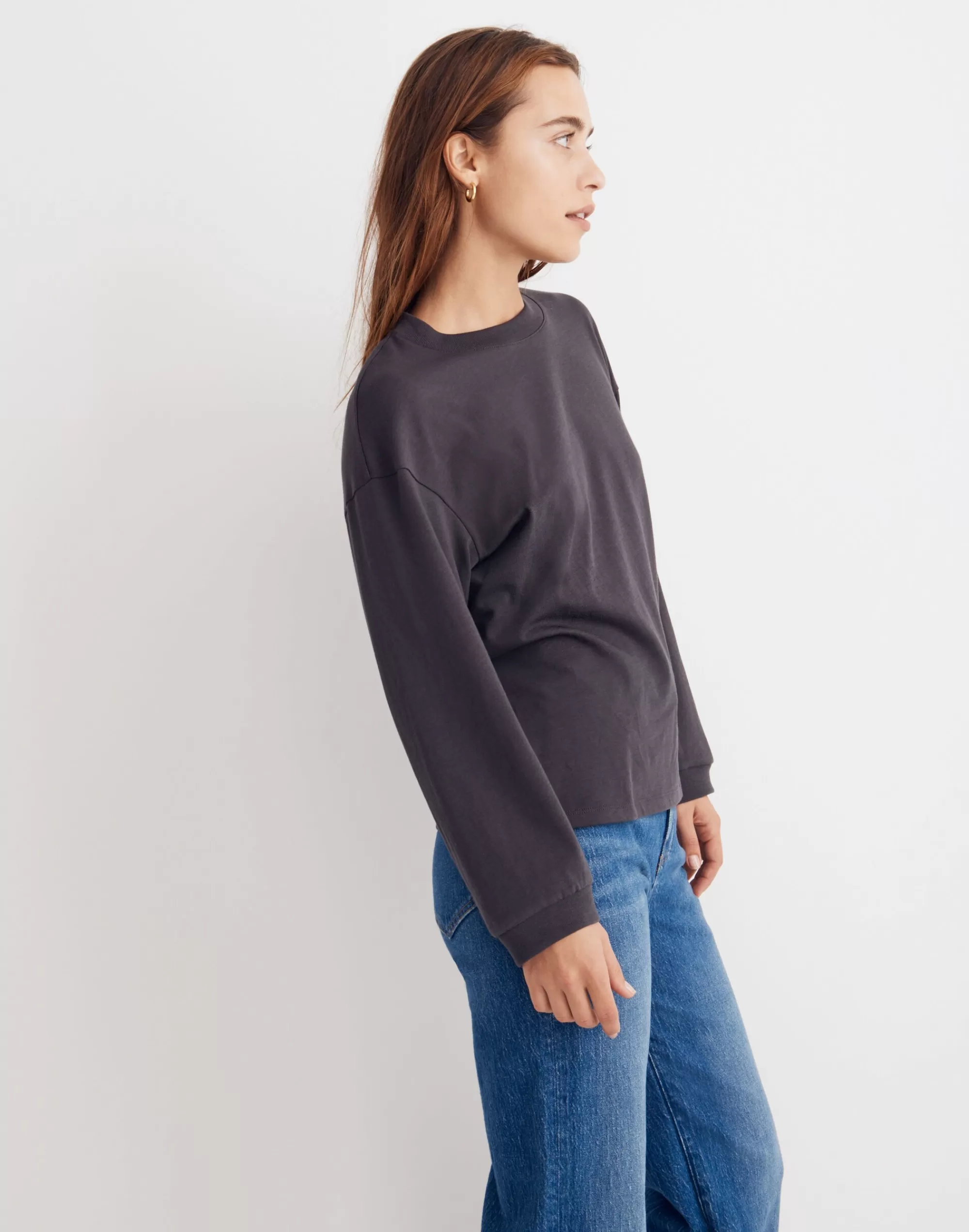 Madewell Tees>Cotton Essential Long-Sleeve Tee Coal