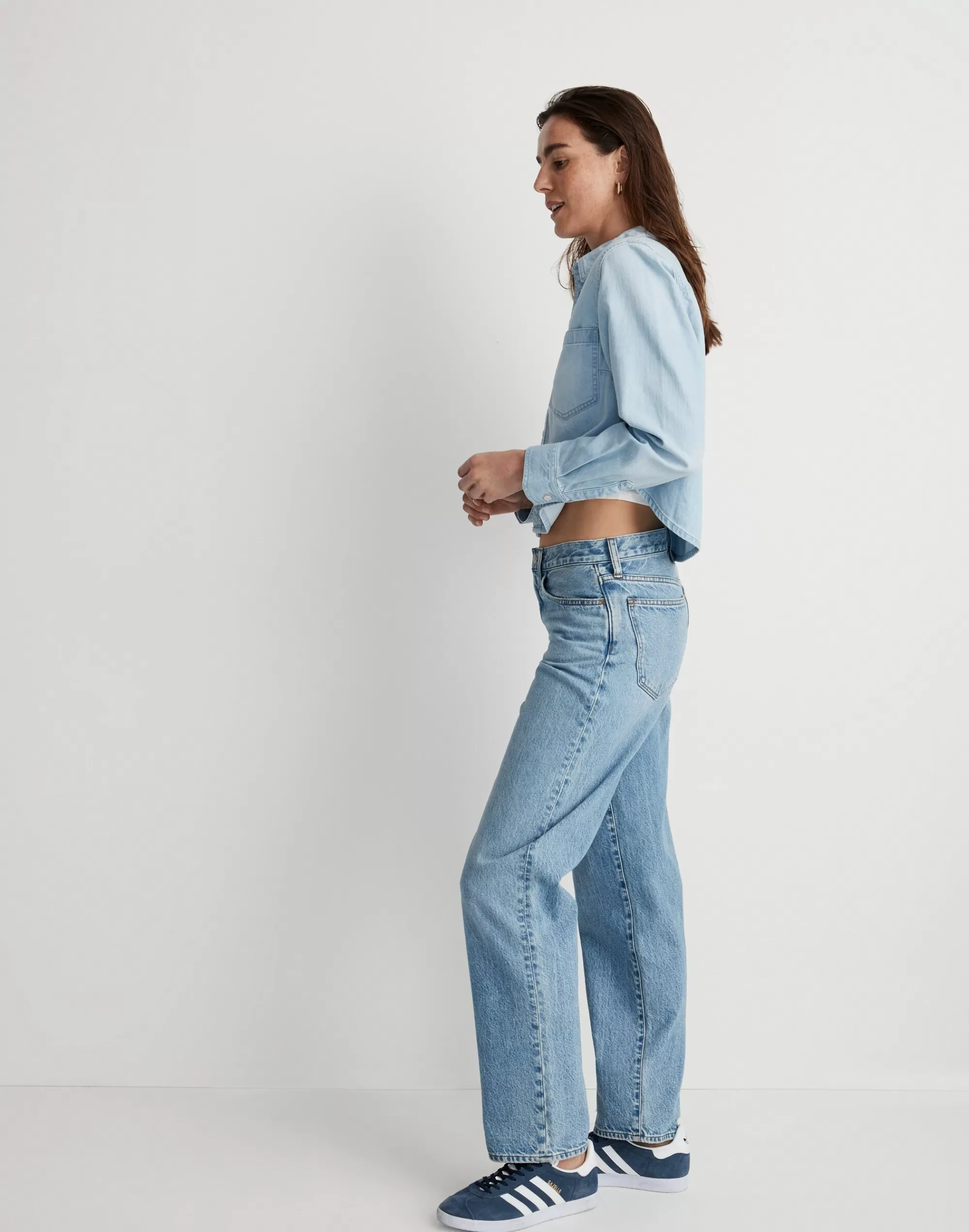 Madewell Tops & Shirts>Cotton-Hemp Denim Button-Up Crop Shirt Southrush Wash