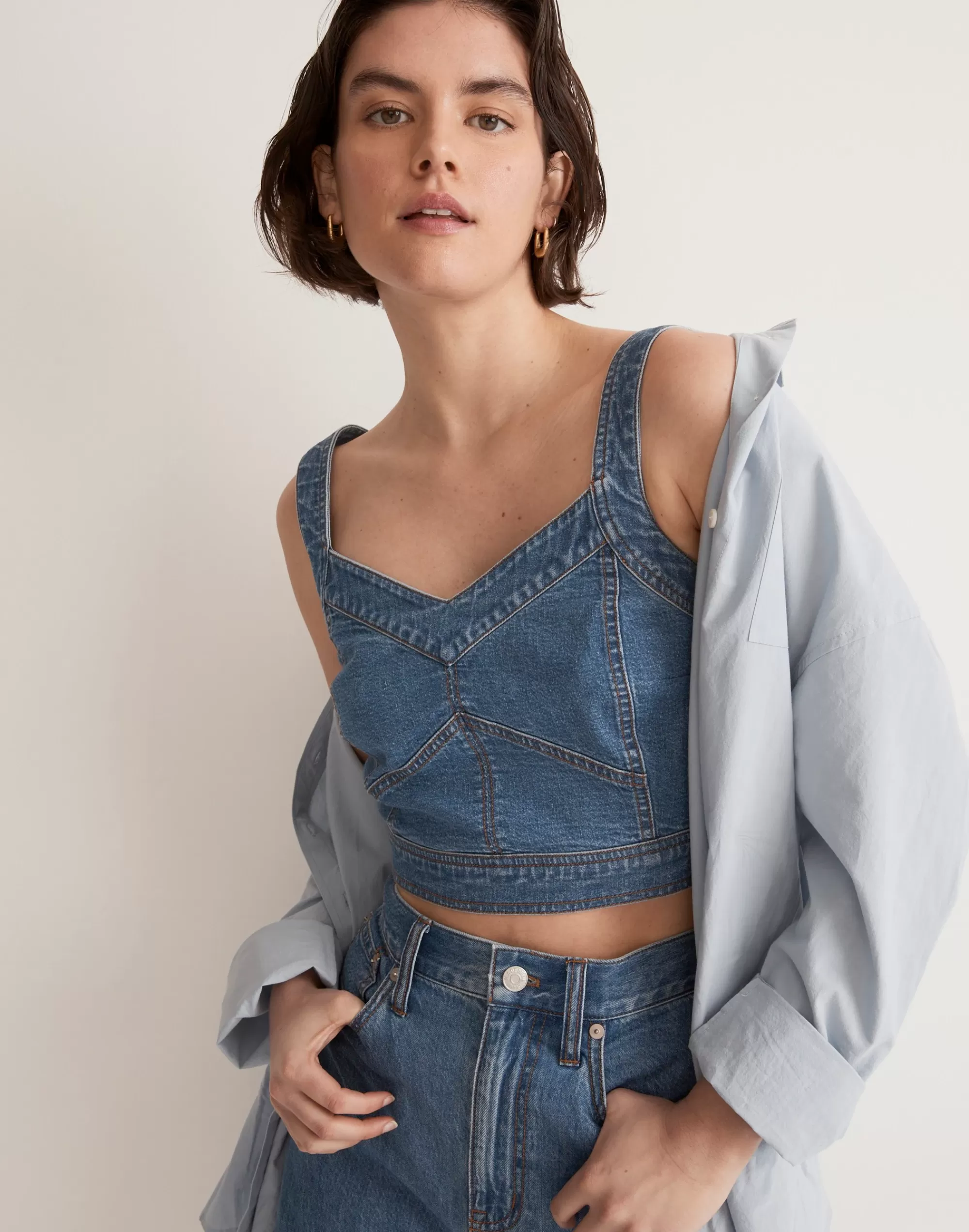 Madewell Tops & Shirts>Cotton-Hemp Denim Supercrop Tank Top In Gabler Wash