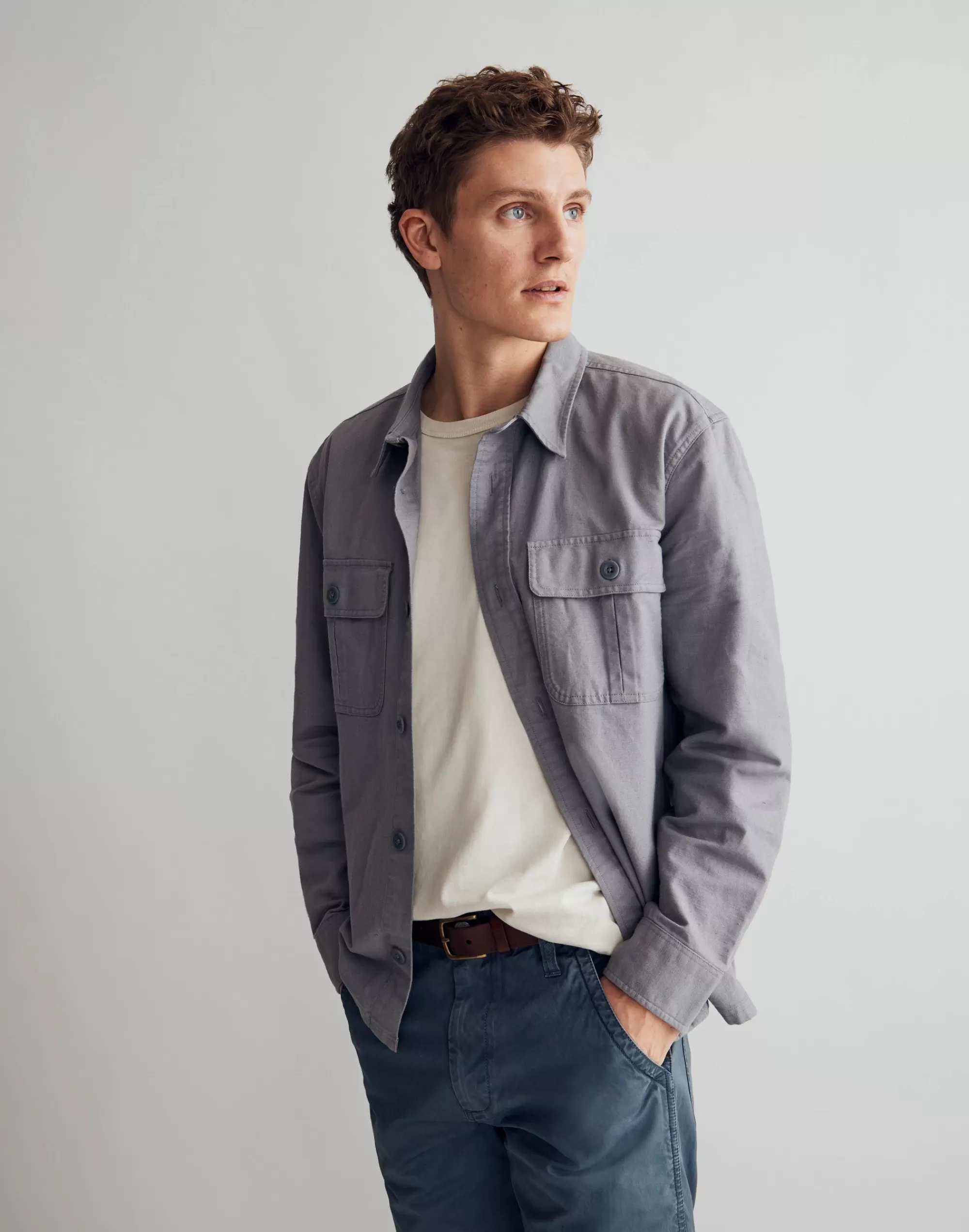 Madewell Jackets>Cotton-Linen Boxy Shirt-Jacket Asphalt Grey