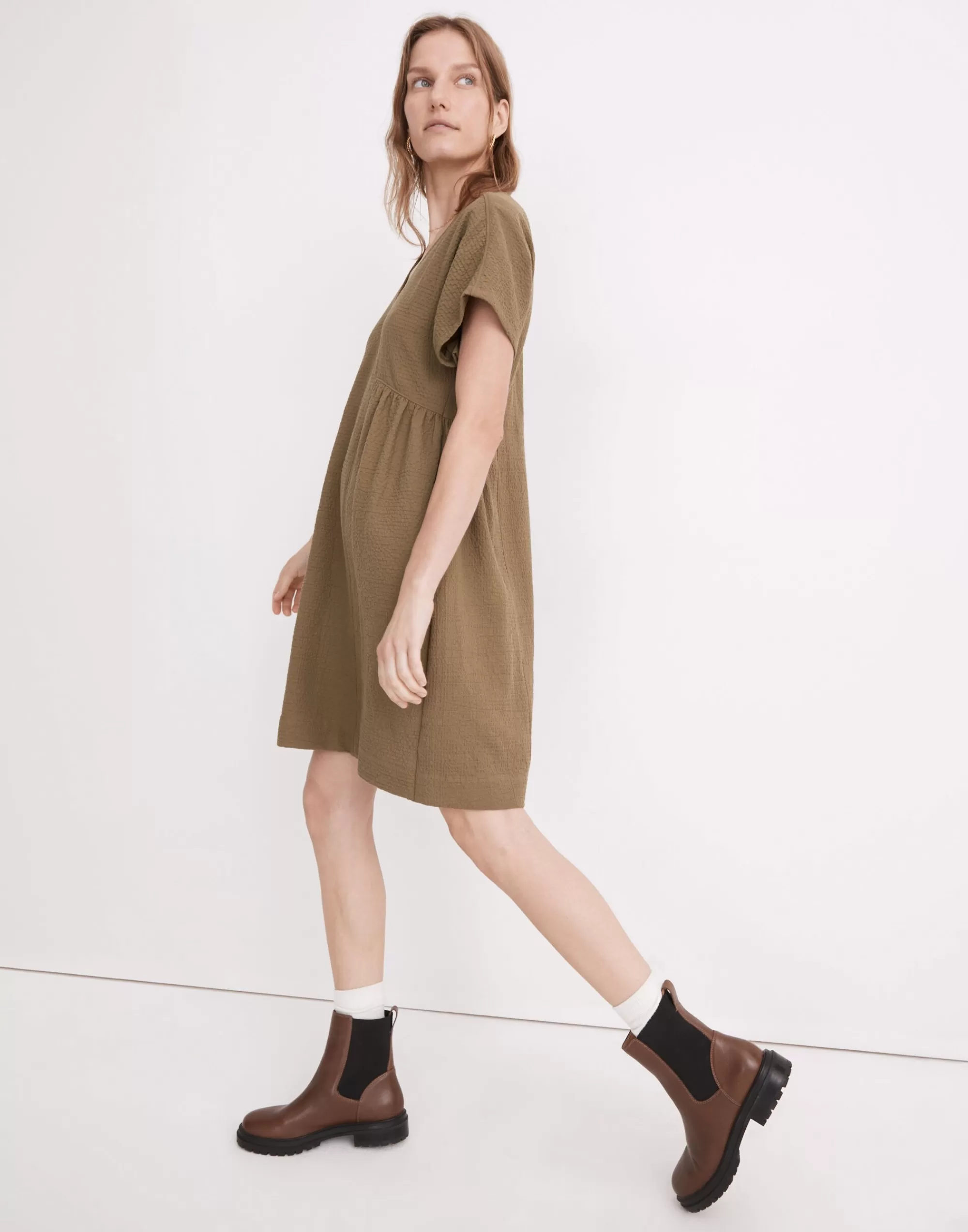 Madewell Dresses>Crinkle Gauze Dolman-Sleeve Mini Dress Tundra