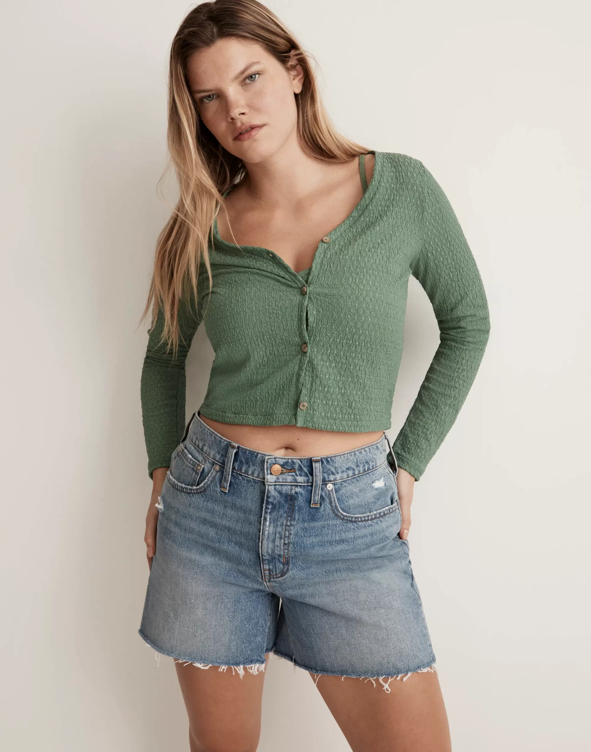 Madewell Tees>Crinkled Cardigan Trellis Green