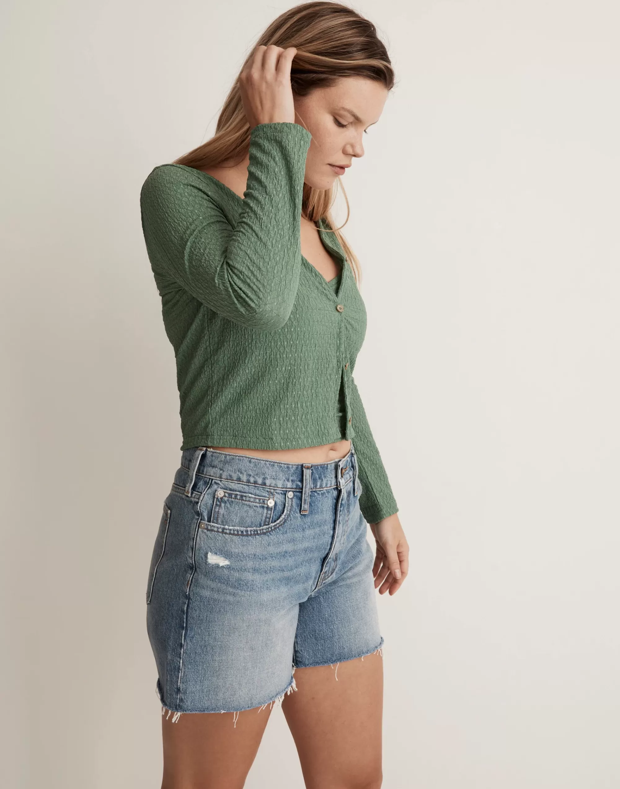 Madewell Tees>Crinkled Cardigan Trellis Green