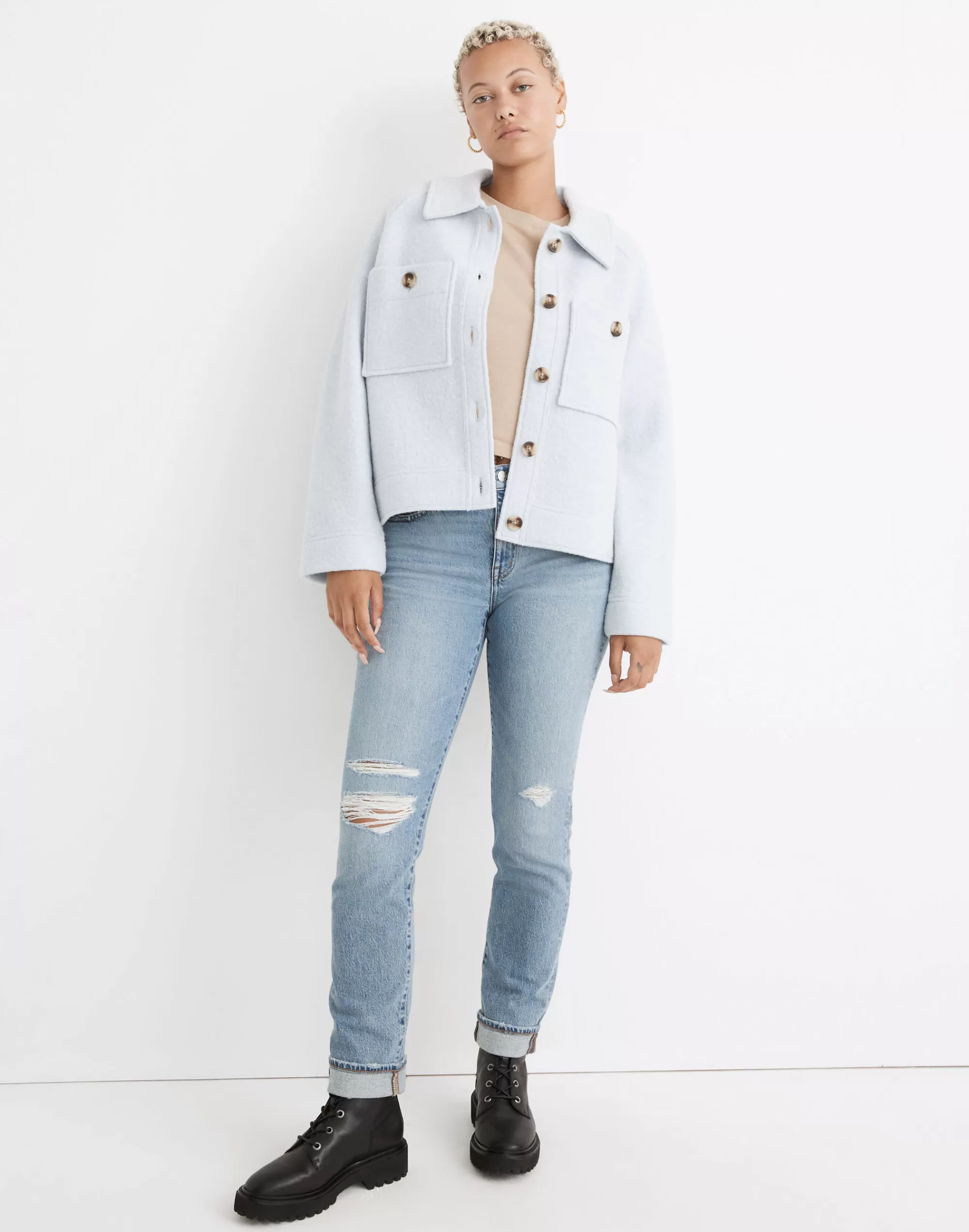 Madewell Jackets>Crop Sweater Shirt-Jacket Morning Mist