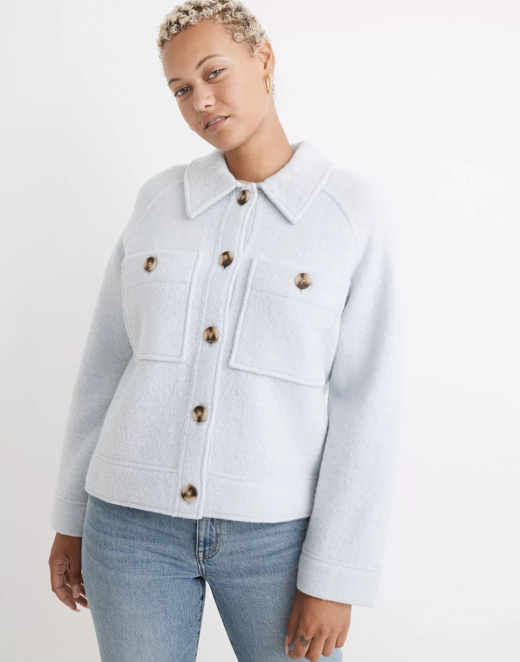 Madewell Jackets>Crop Sweater Shirt-Jacket Morning Mist