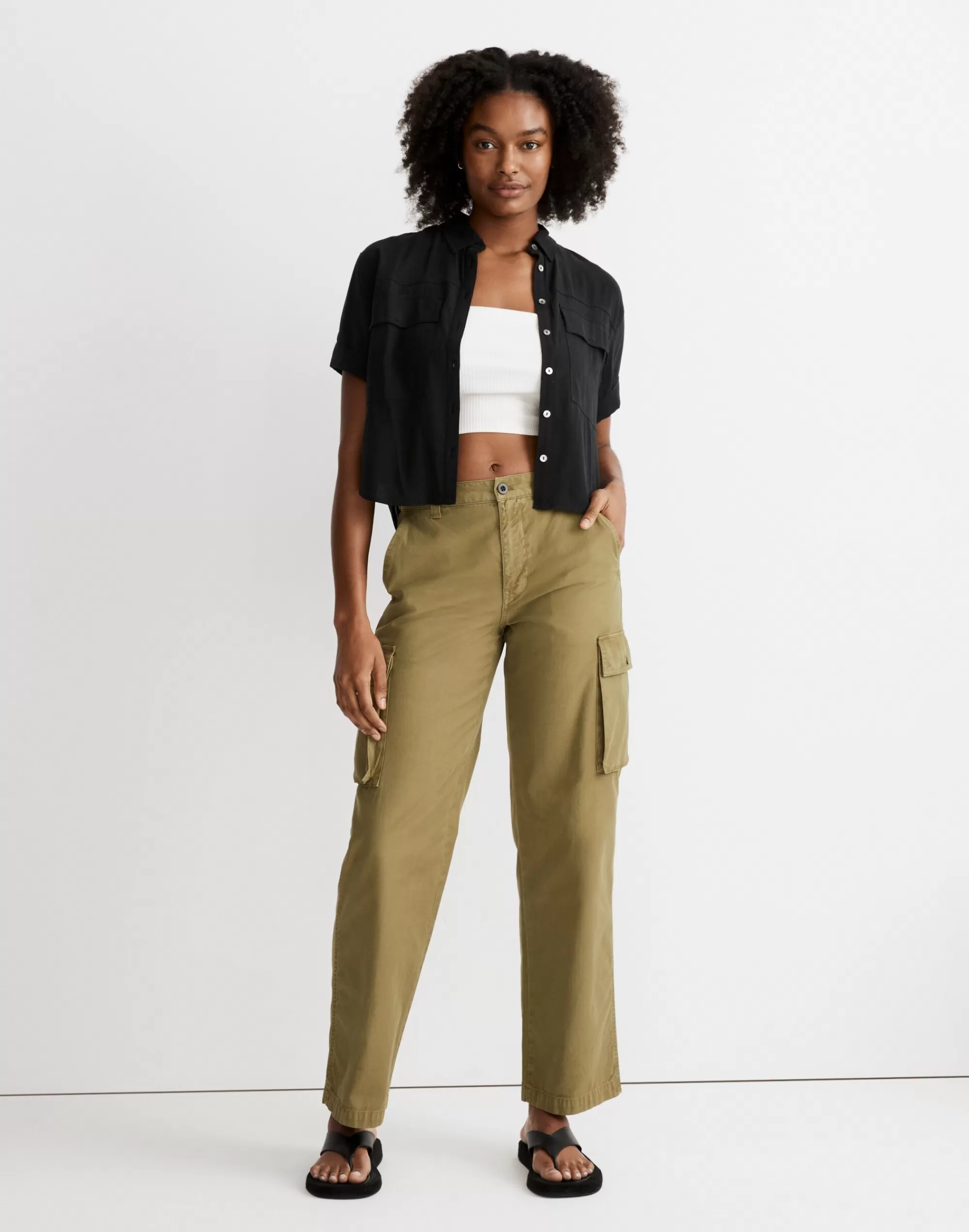 Madewell Tops & Shirts>Cuffed Utility Shirt In Lusterweave True Black