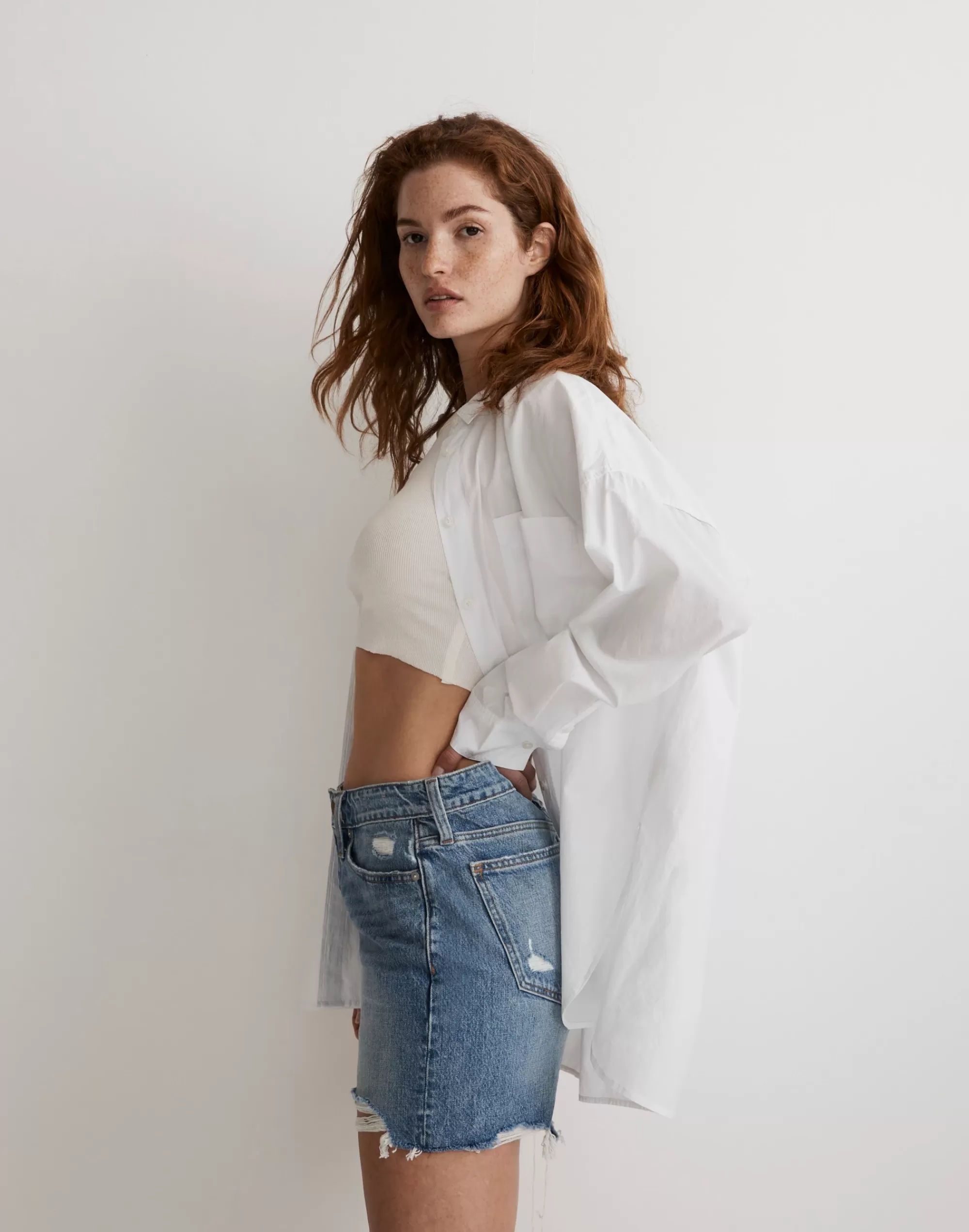 Madewell Curvy Shorts>Curvy Relaxed Mid-Length Denim Shorts In : Ripped Edition Brockport Wash