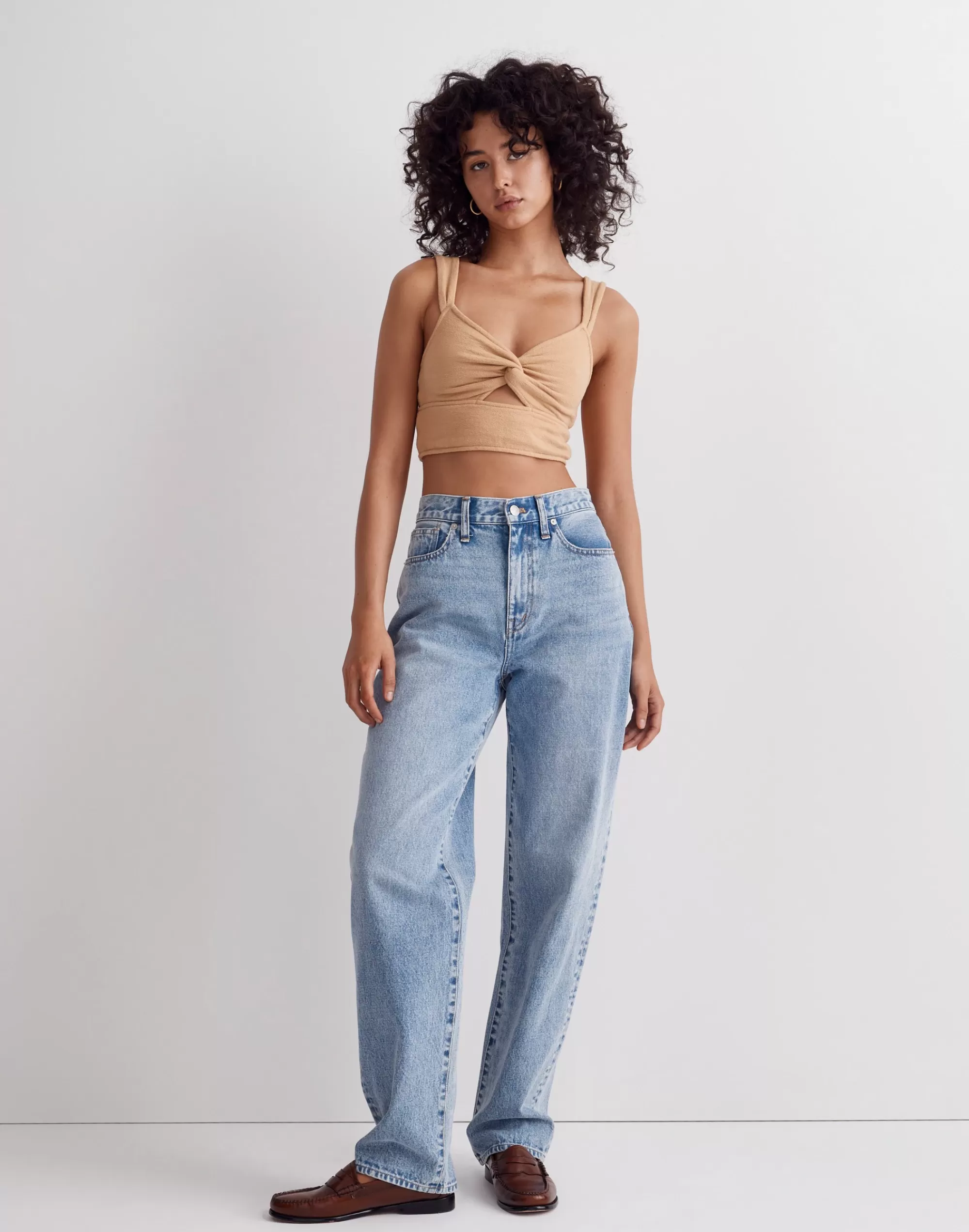 Madewell Tees>Cutout Knot-Front Crop Tank Top Dried Straw