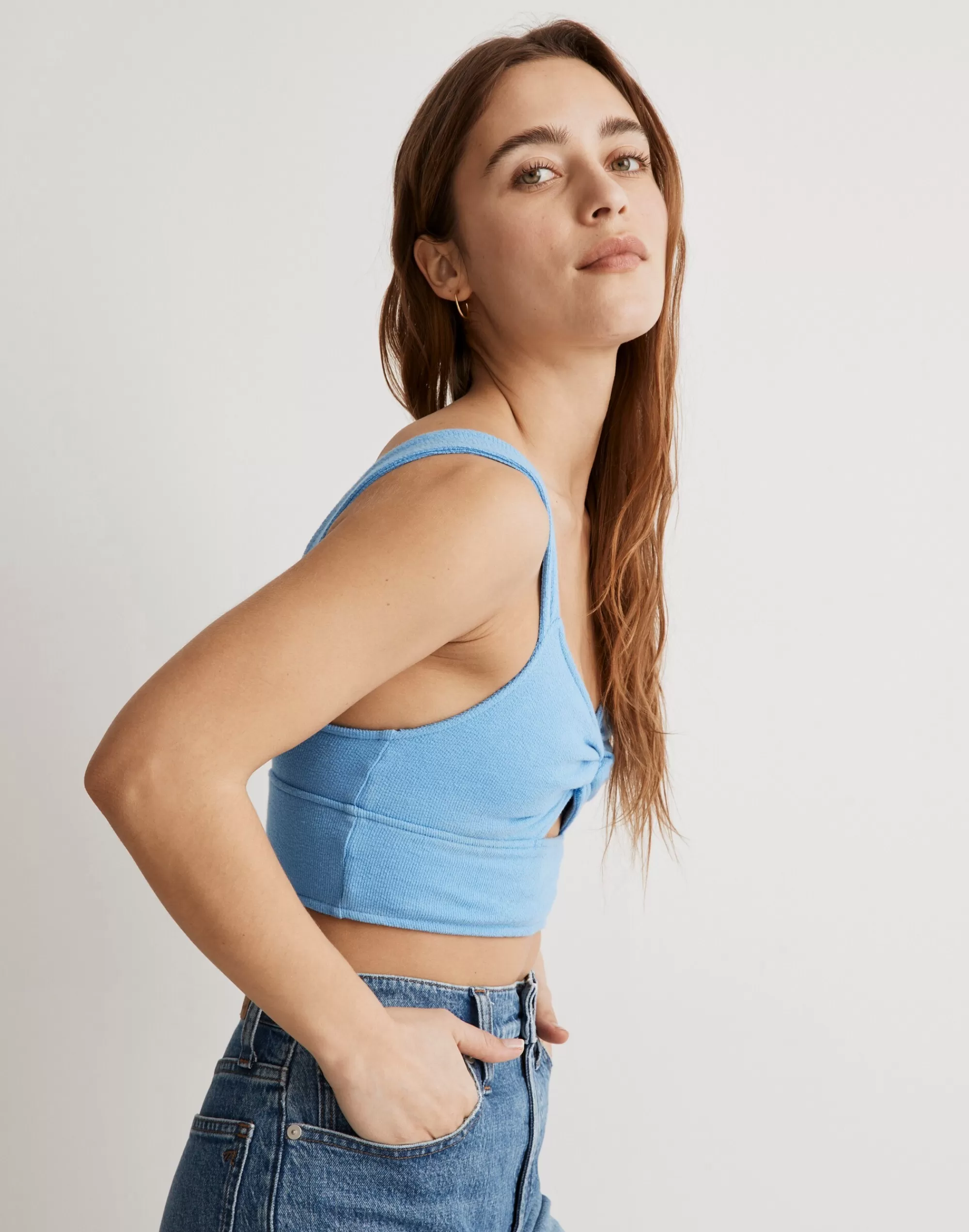 Madewell Tees>Cutout Knot-Front Crop Tank Top Oasis Blue