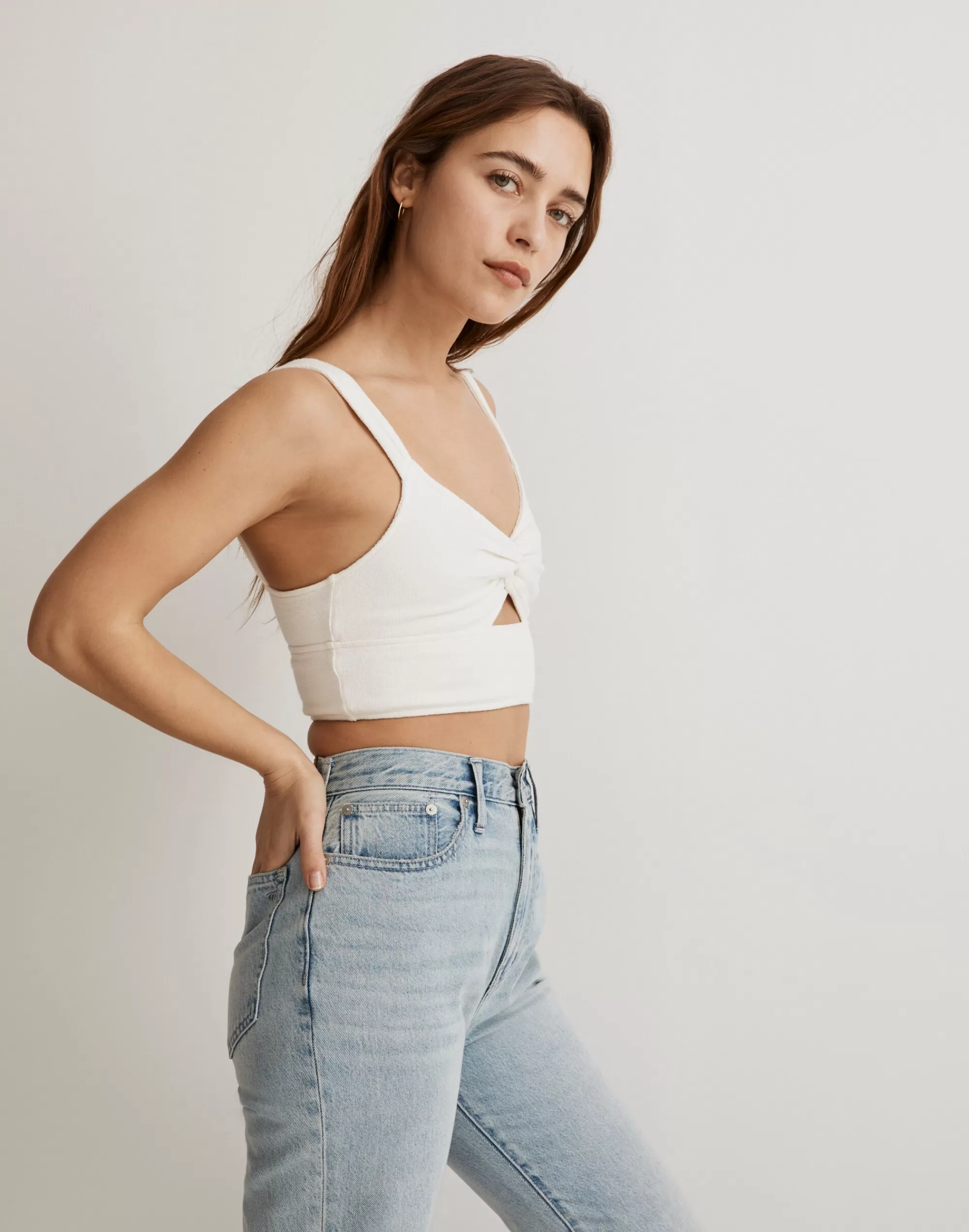 Madewell Tees>Cutout Knot-Front Crop Tank Top Lighthouse