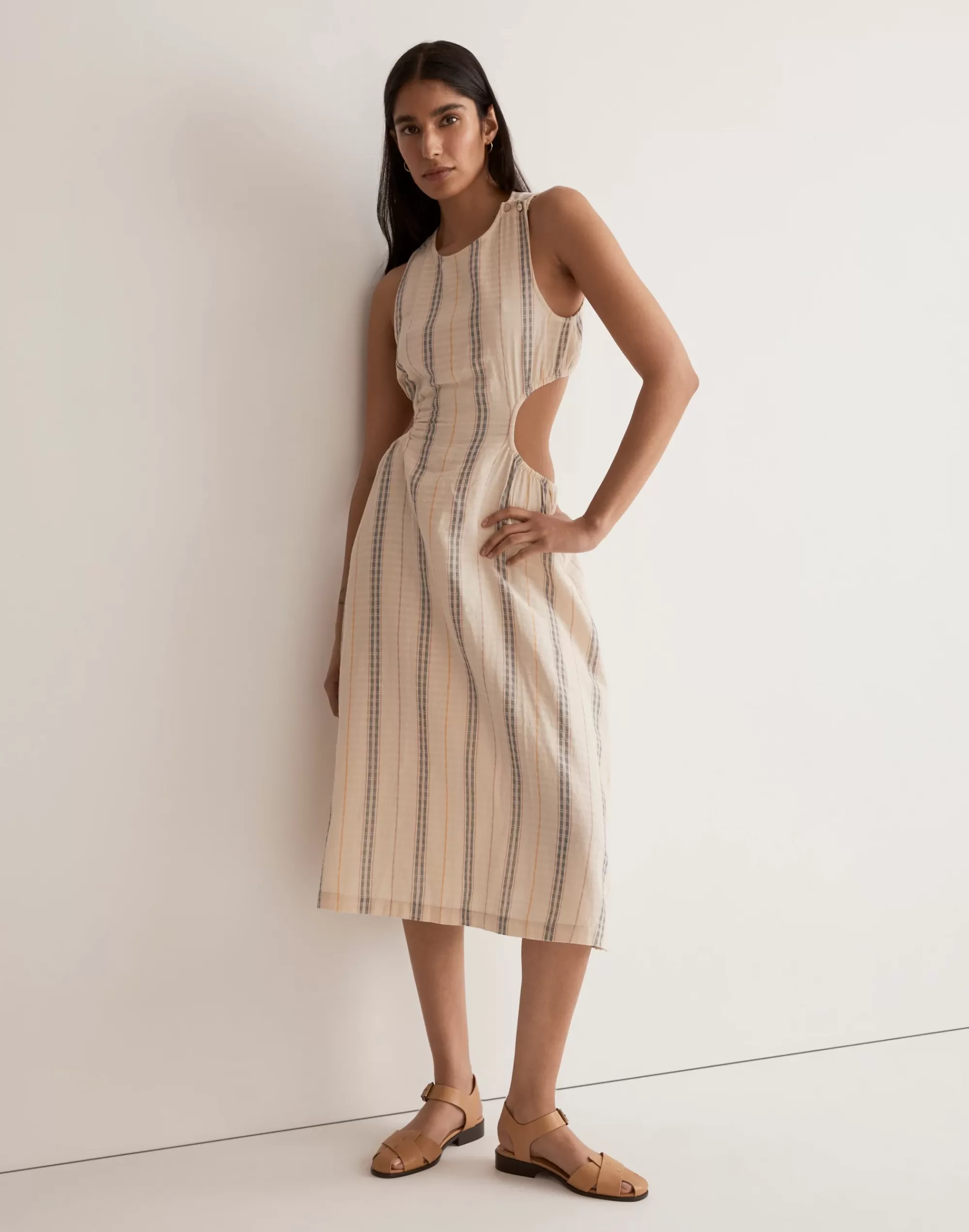 Madewell Dresses>Cutout Midi Dress In Stripe Lighthouse