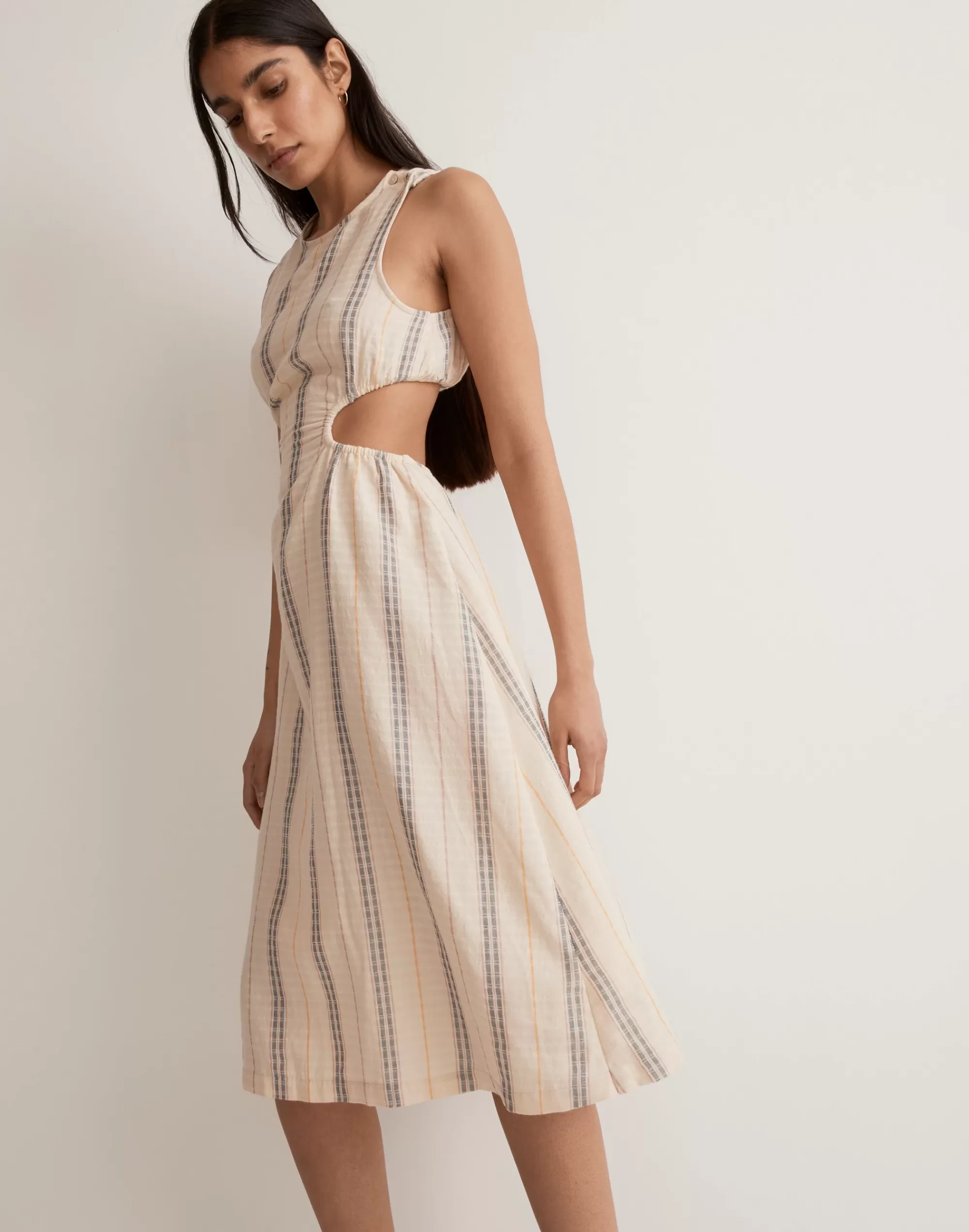 Madewell Dresses>Cutout Midi Dress In Stripe Lighthouse