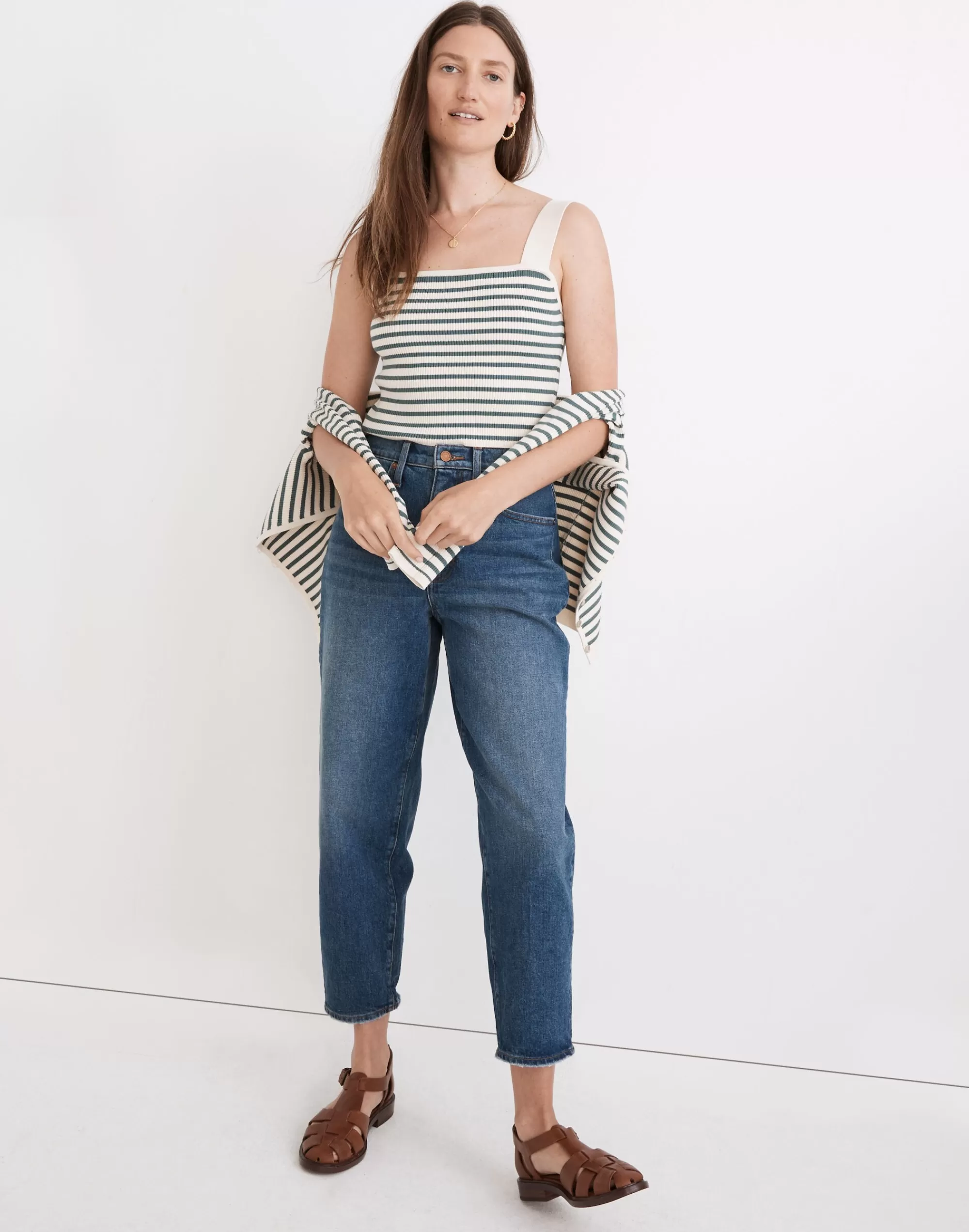 Madewell Tees>Dearing Square-Neck Crop Sweater Tank In Stripe Antique Cream