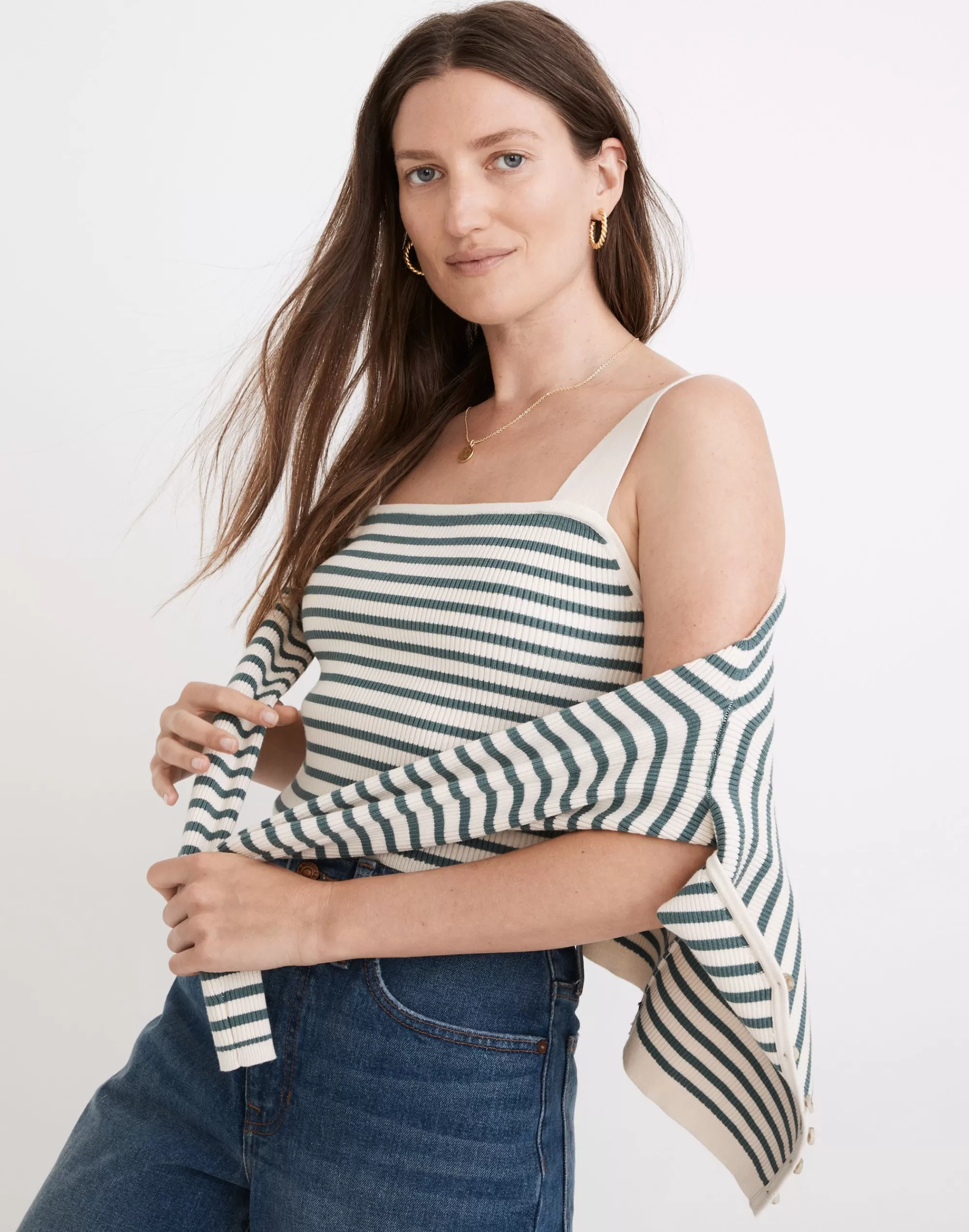 Madewell Tees>Dearing Square-Neck Crop Sweater Tank In Stripe Antique Cream