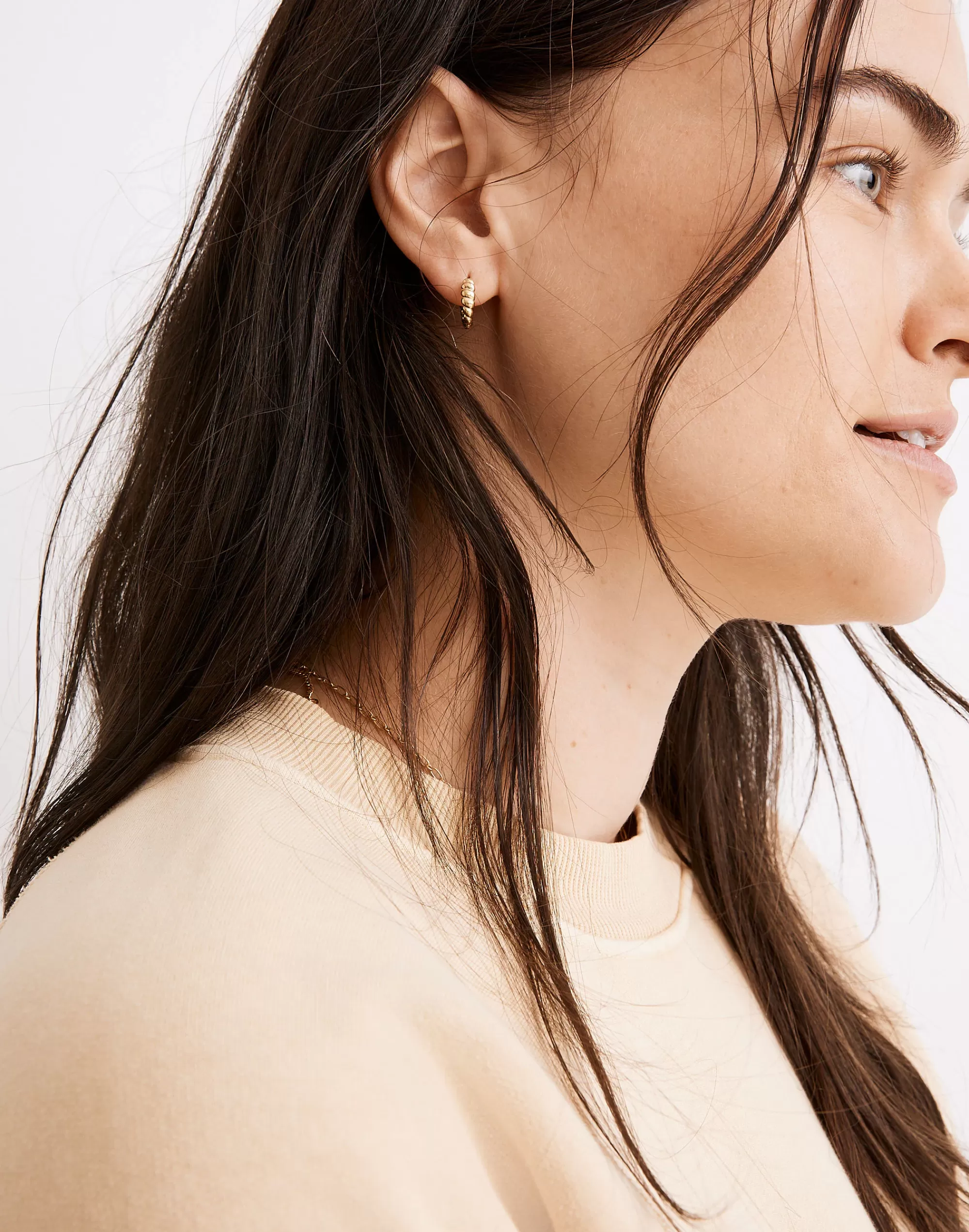 Madewell Earrings>Delicate Collection Demi-Fine 14K Plated Puffed Huggie Hoop Earrings 14K Gold