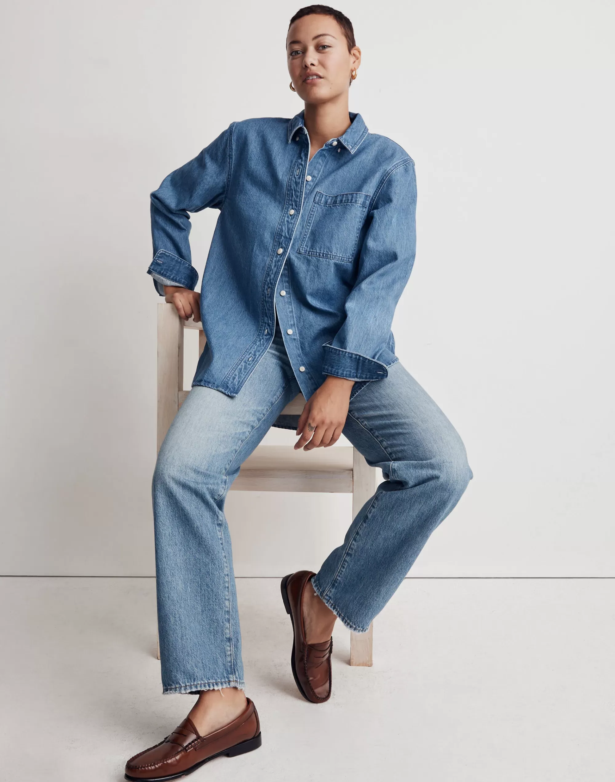 Madewell Tops & Shirts>Denim Button-Down Collar Oversized Shirt In Cranover Wash