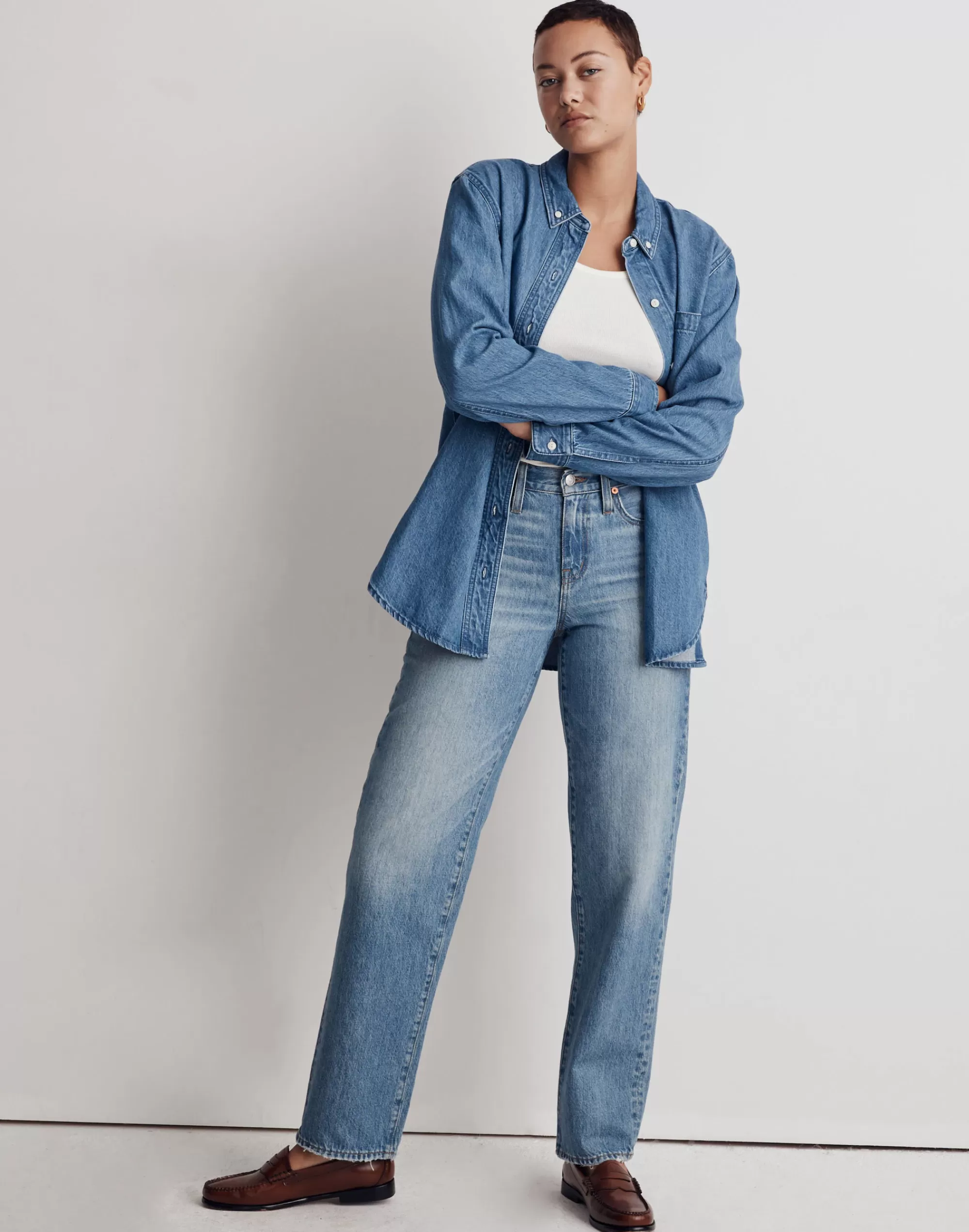 Madewell Tops & Shirts>Denim Button-Down Collar Oversized Shirt In Cranover Wash