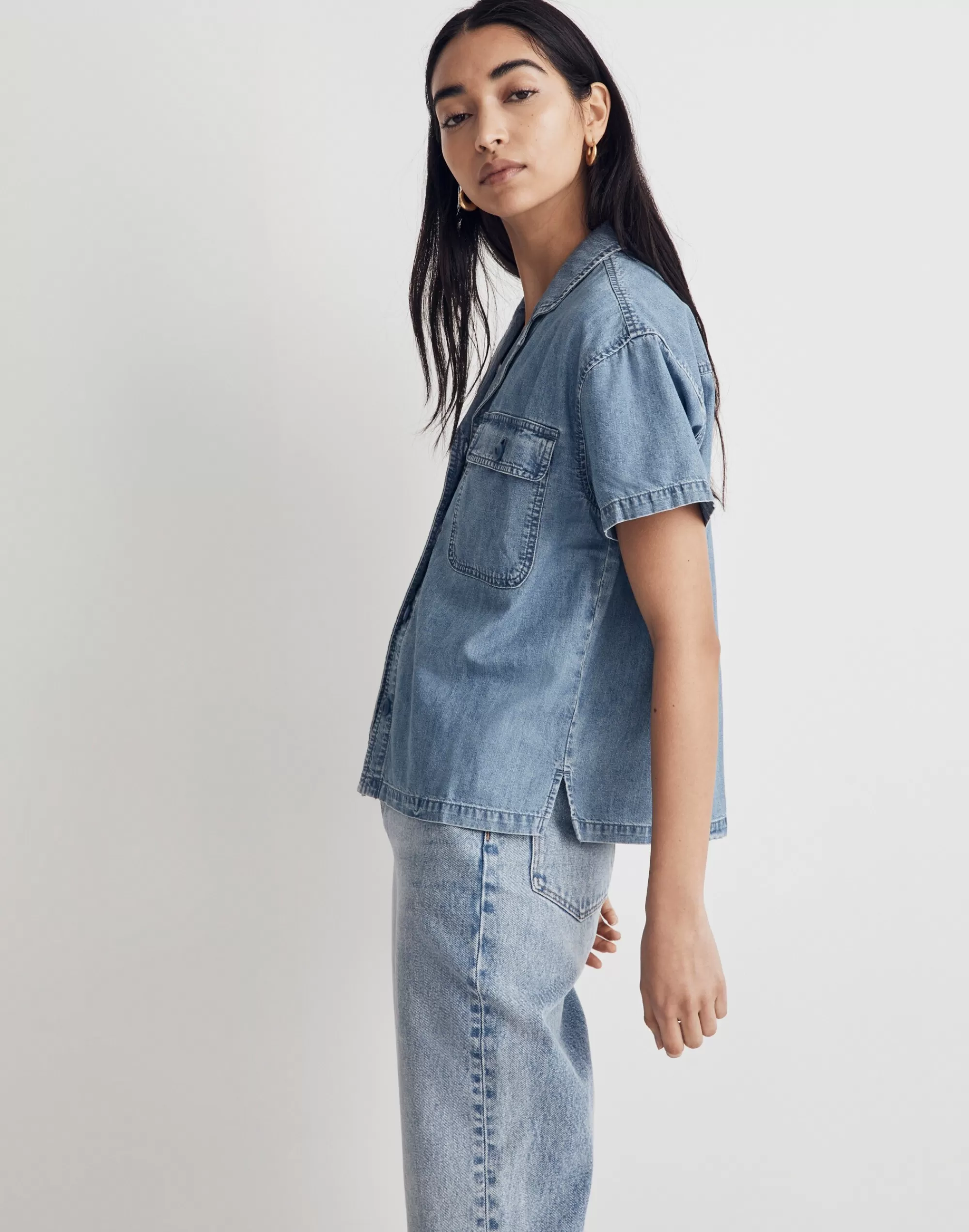 Madewell Tops & Shirts>Denim Camp Shirt In Holcrest Wash