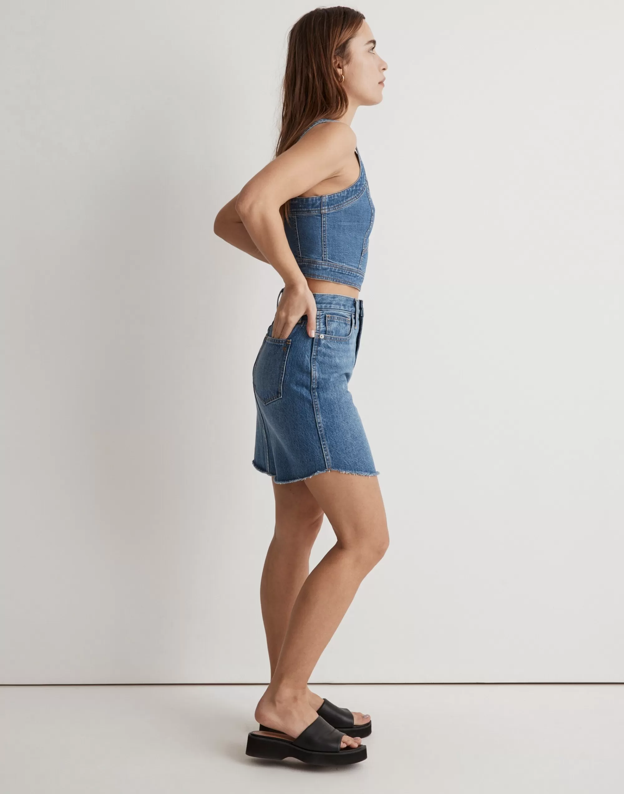 Madewell Skirts>Denim Dolphin-Hem Mini Skirt In Harwell Wash