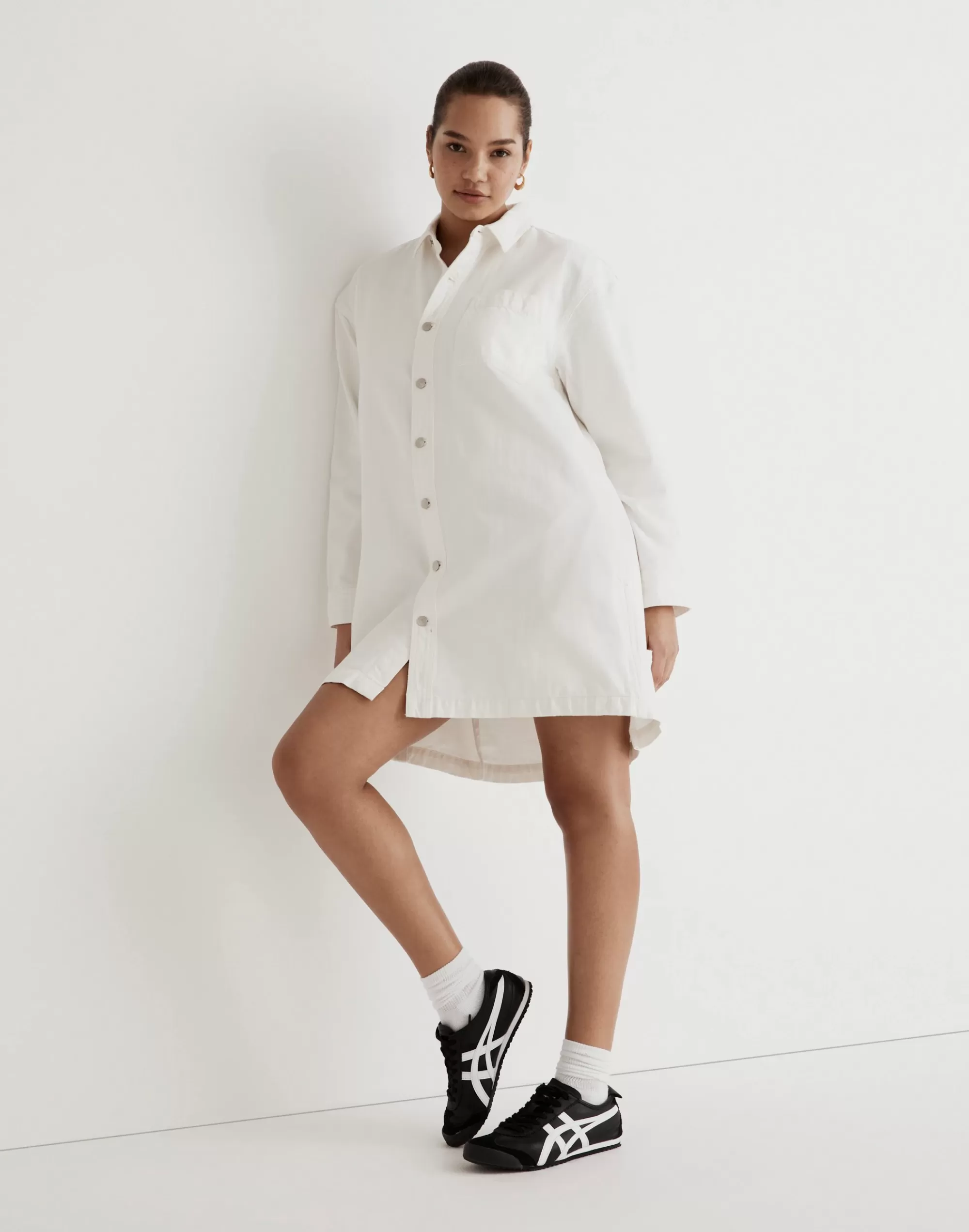 Madewell Dresses>Denim Oversized Shirtdress In Tile White