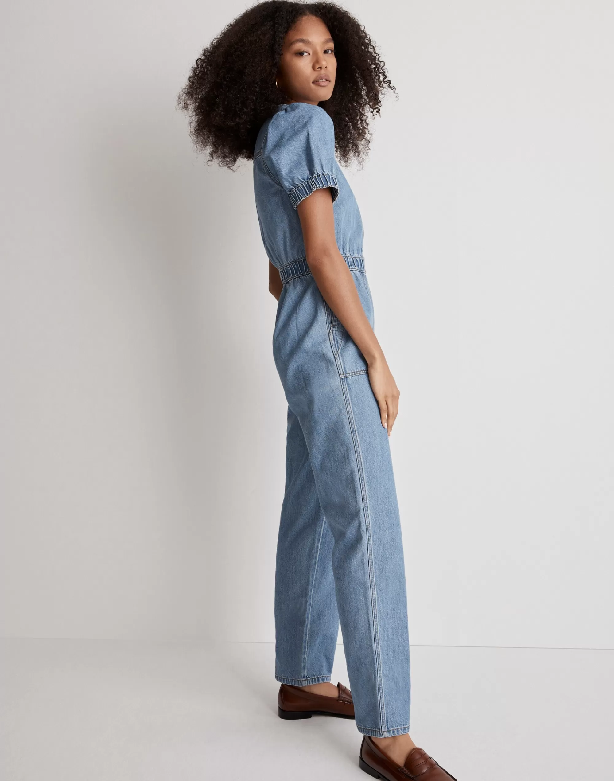 Madewell Dresses>Denim Puff-Sleeve Zip-Up Coverall In Milburn Wash