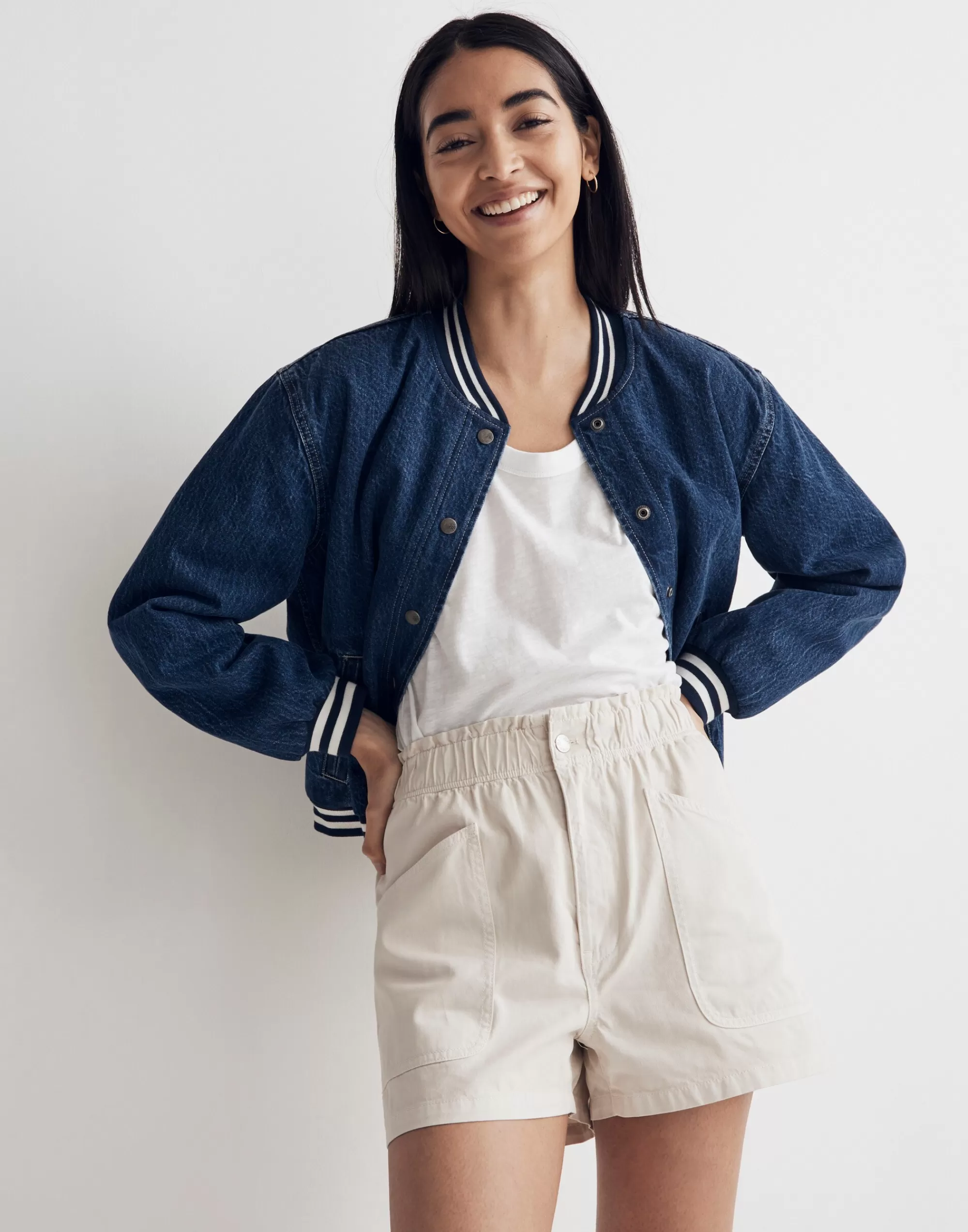 Madewell Shorts>Denim Pull-On Paperbag Utility Shorts: Garment-Dyed Edition Vintage Linen