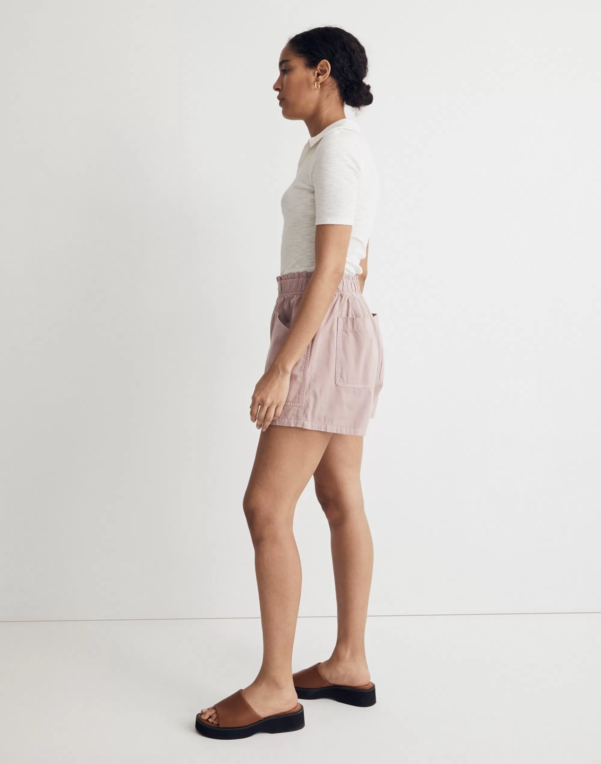 Madewell Shorts>Denim Pull-On Paperbag Utility Shorts: Garment-Dyed Edition Warm Thistle