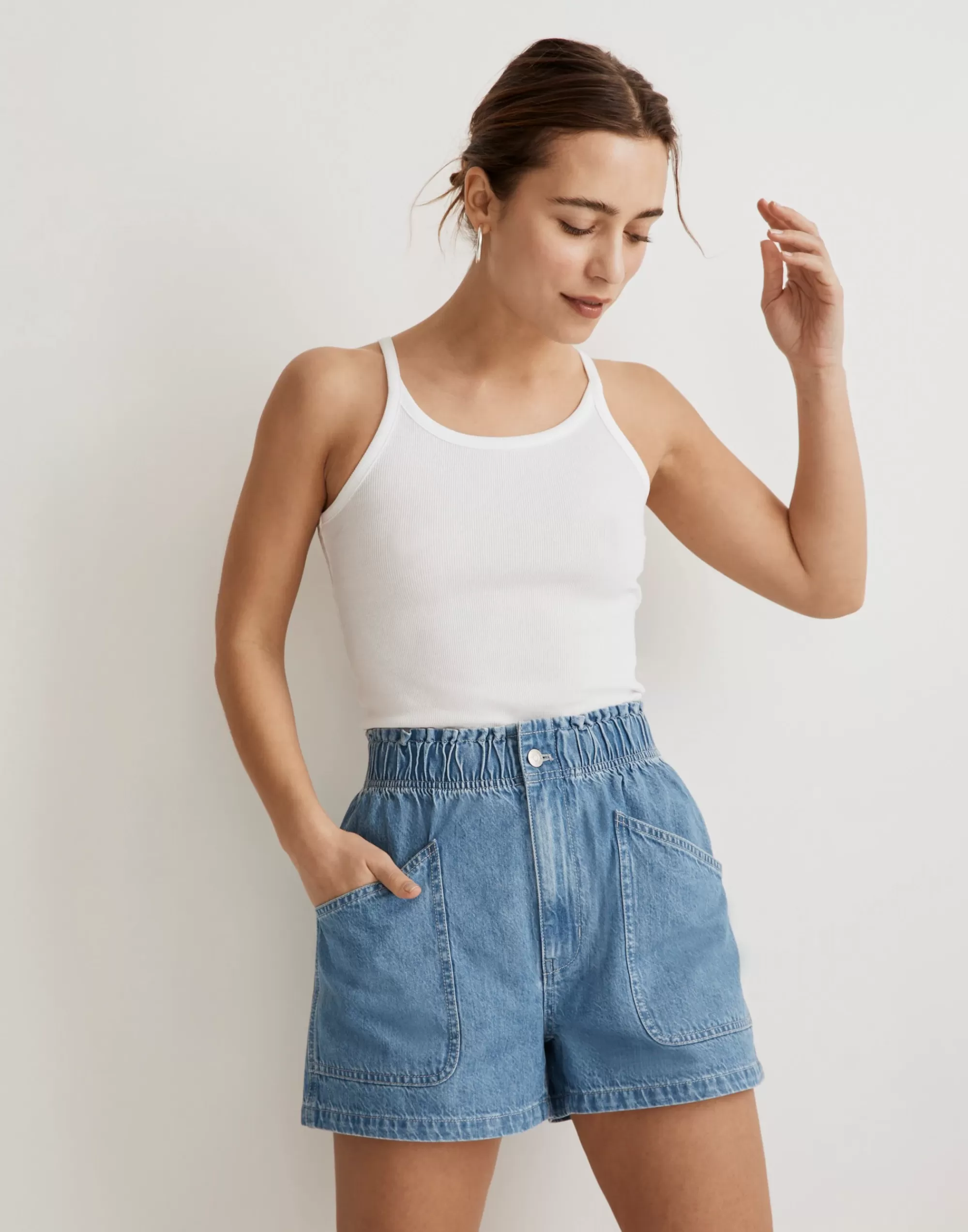 Madewell Relaxed Shorts>Denim Pull-On Paperbag Utility Shorts In Arcwood Wash