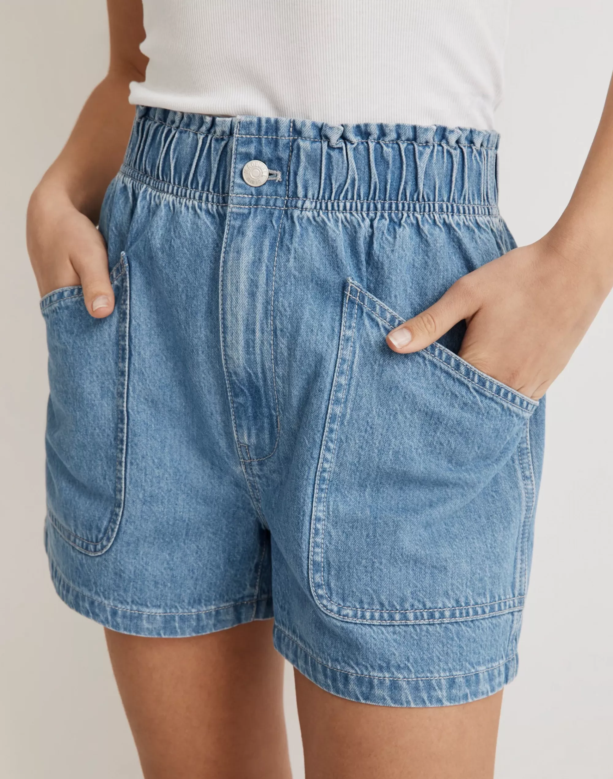 Madewell Relaxed Shorts>Denim Pull-On Paperbag Utility Shorts In Arcwood Wash