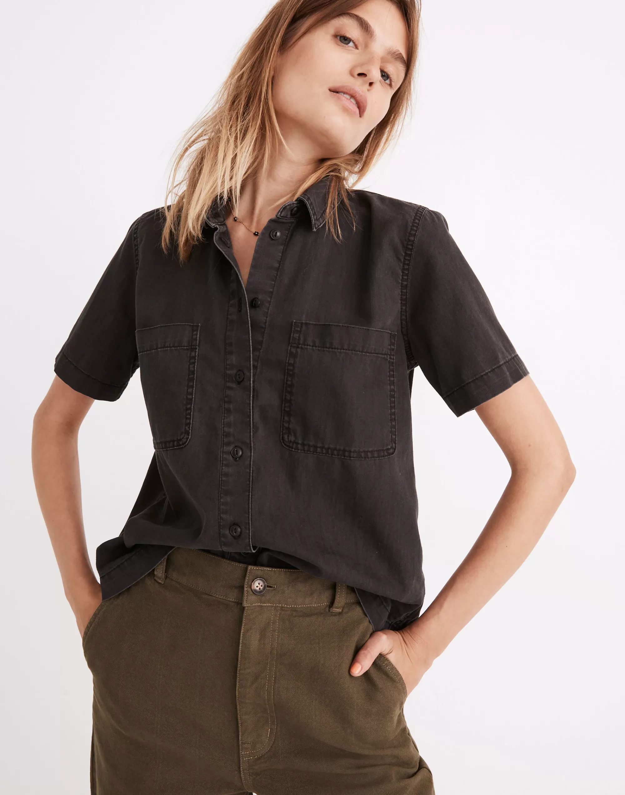 Madewell Tops & Shirts>Denim Short-Sleeve Button-Up Shirt In Lunar Wash