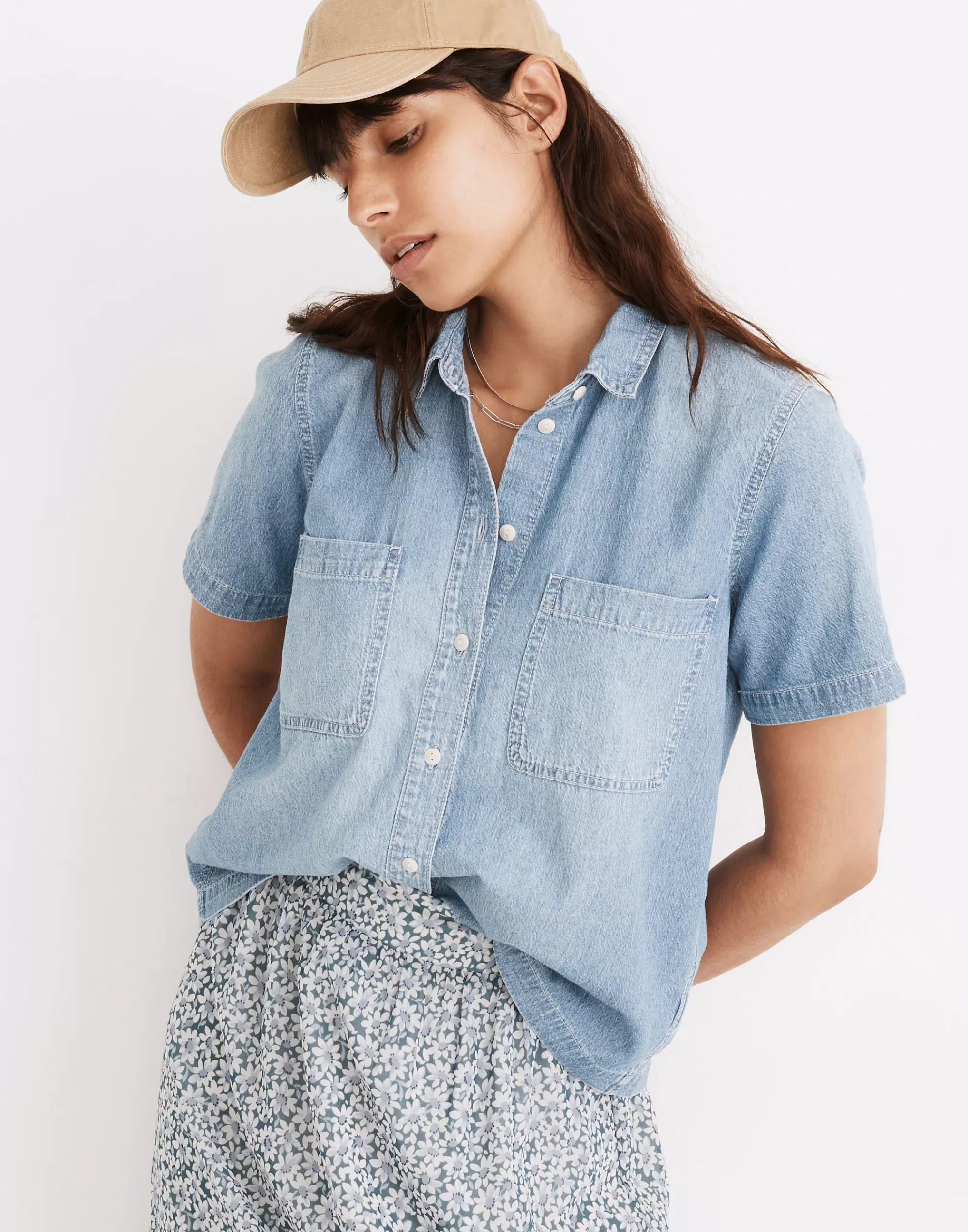 Madewell Tops & Shirts>Denim Short-Sleeve Button-Up Shirt In Brickton Wash