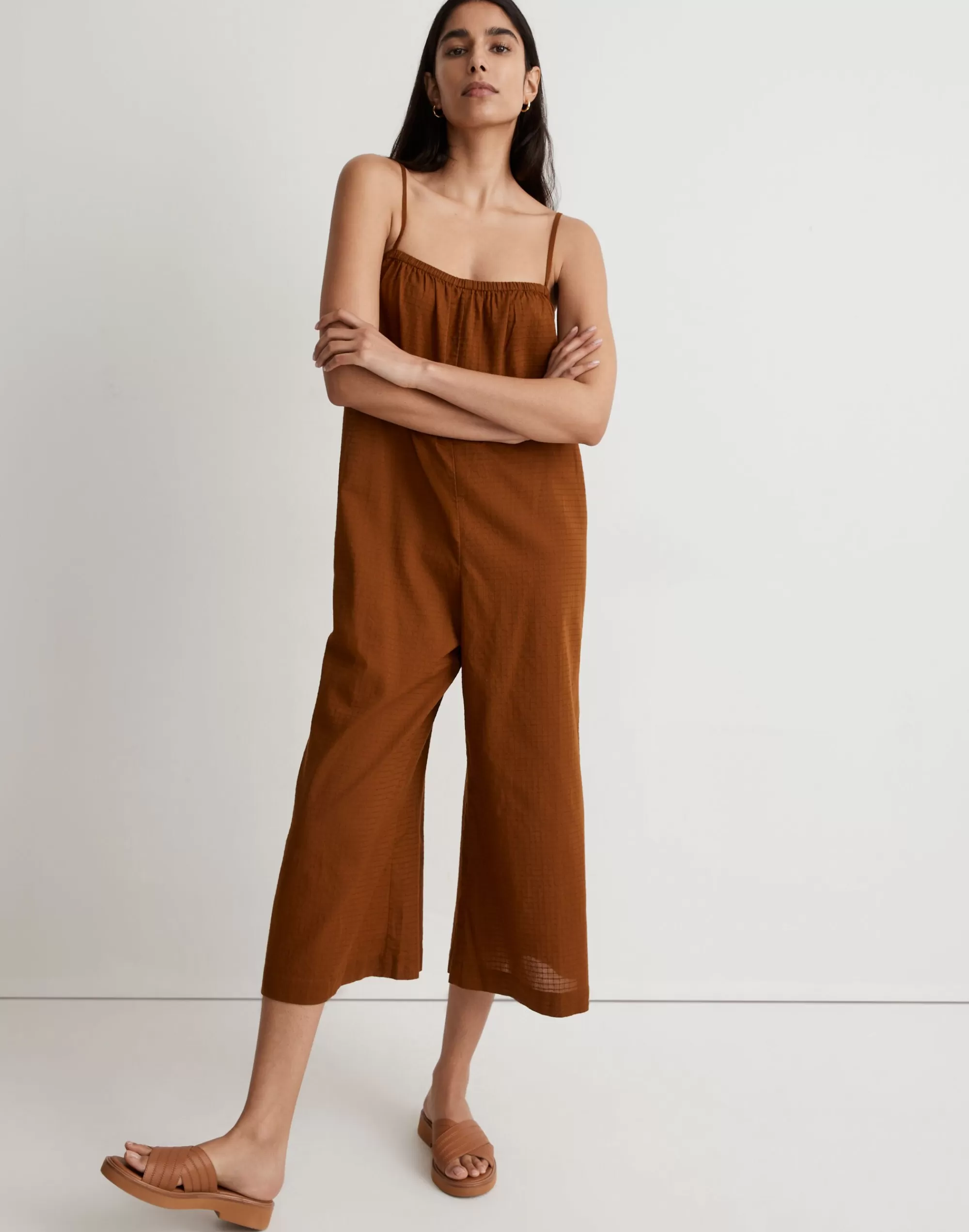 Madewell Swim>Dobby Pull-On Wide-Leg Cami Jumpsuit Sepia