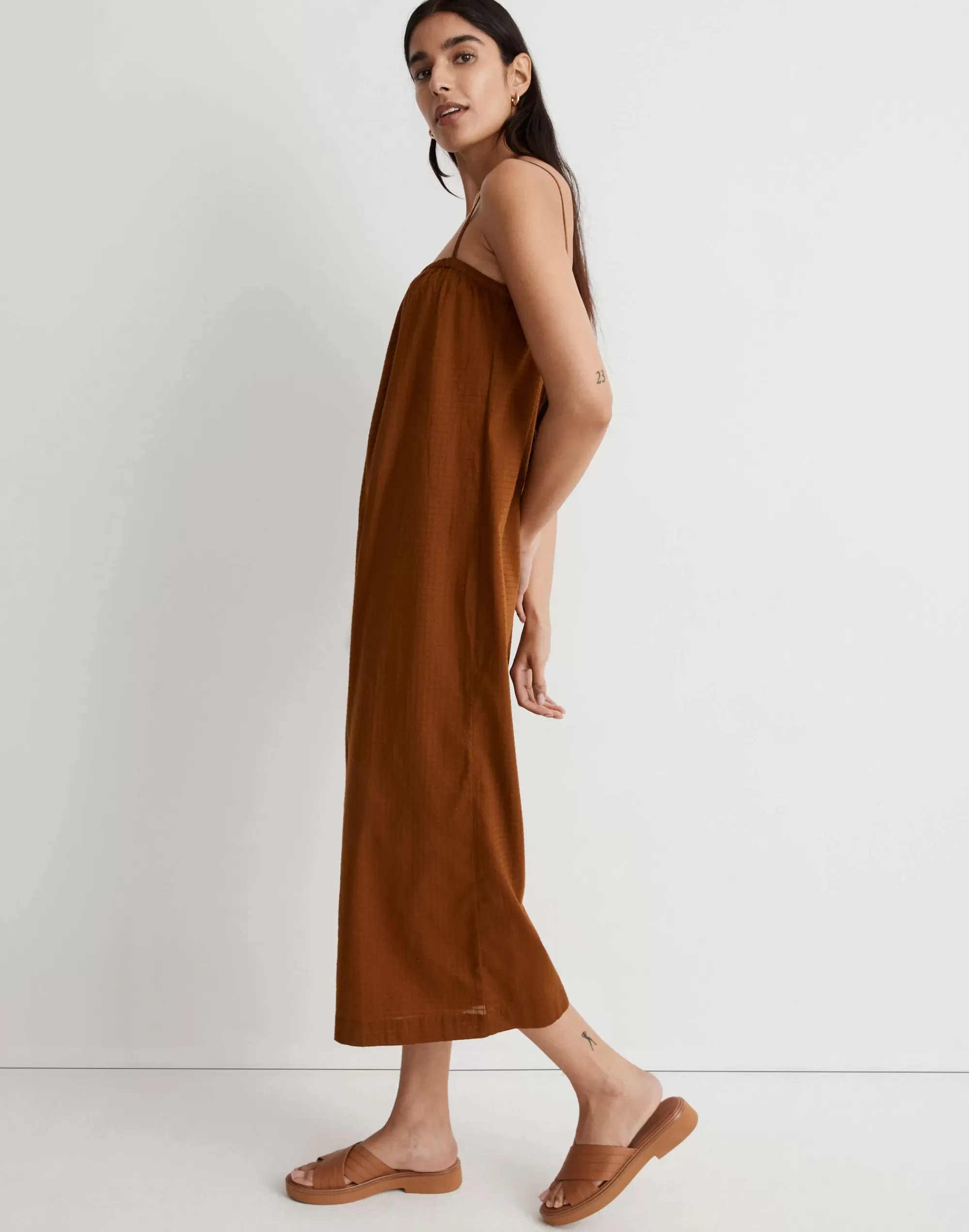 Madewell Swim>Dobby Pull-On Wide-Leg Cami Jumpsuit Sepia