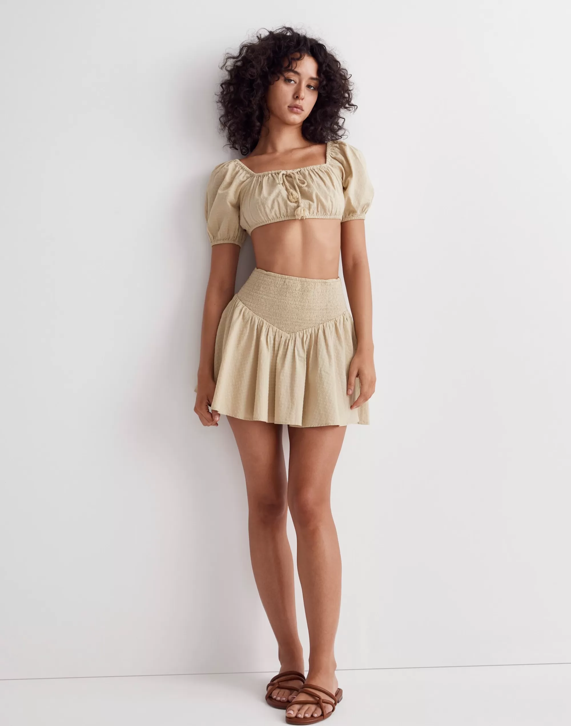 Madewell Swim>Dobby Smocked Mini Skirt Pale Lichen